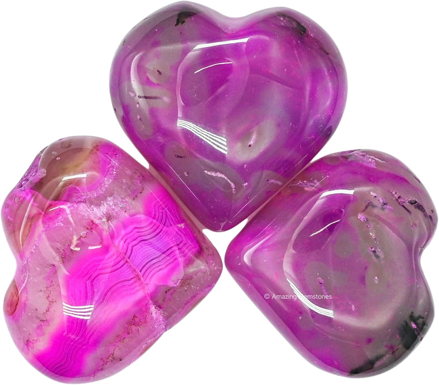 Amazing Gemstone Pink Onyx Agate Crystal Heart Palm Stone - Pocket Massage Worry Stone for Natural Body Chakra Balancing, Reiki Healing and Crystal Grid