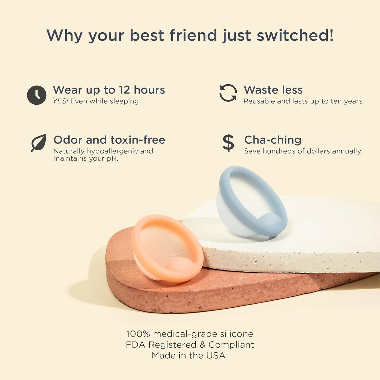 Saalt Menstrual Disc - Soft, Flexible, Reusable Medical-Grade - Removal Notch - Tampon Alternative - Made in USA - Lasts 10 Years (Sunset Coral, Small)