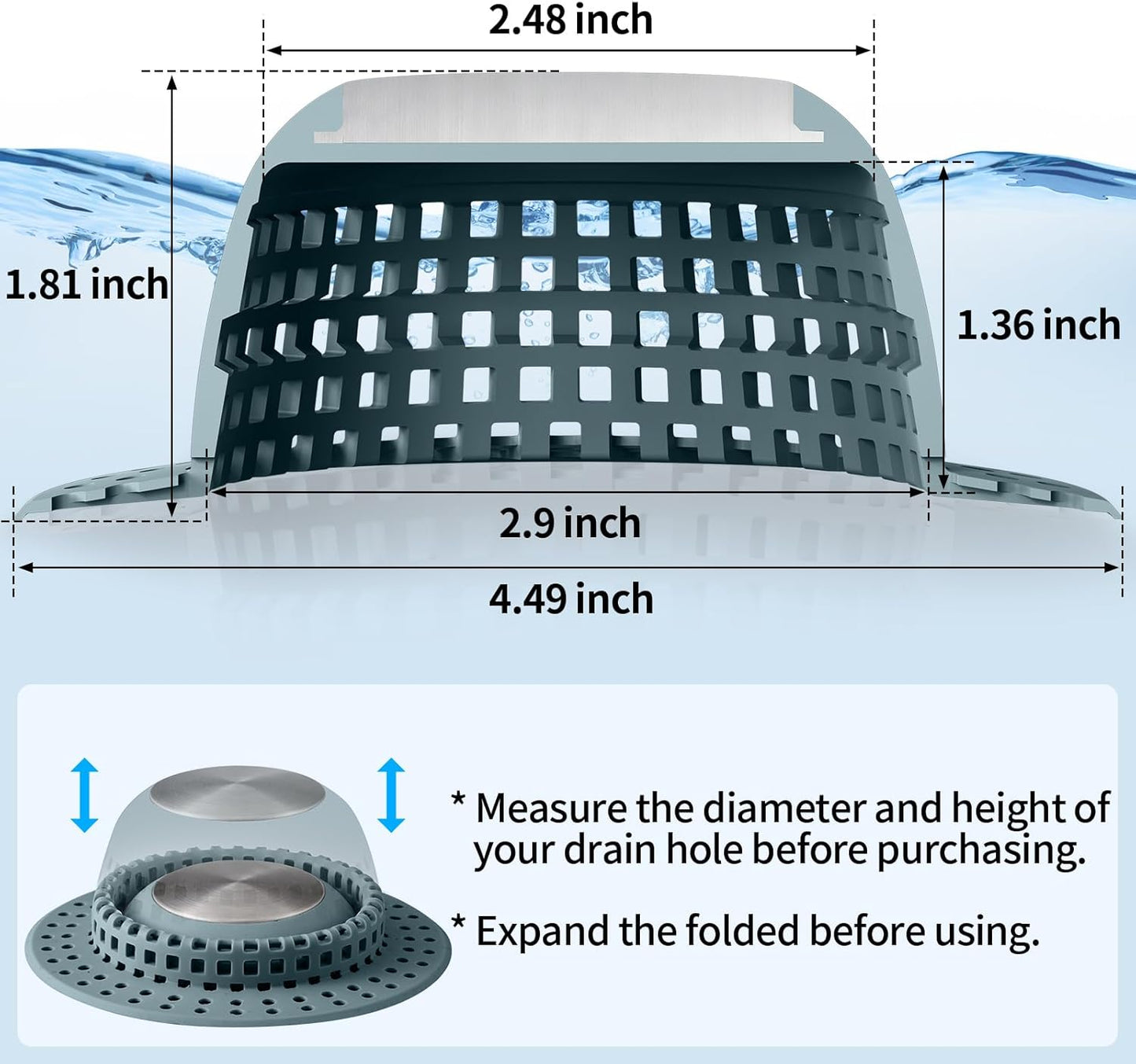 Shower Drain Hair Catcher, Bathtub Drain Cover Foldable Silicone Shower & Tub Protector for Pop-Up & Regular Drains