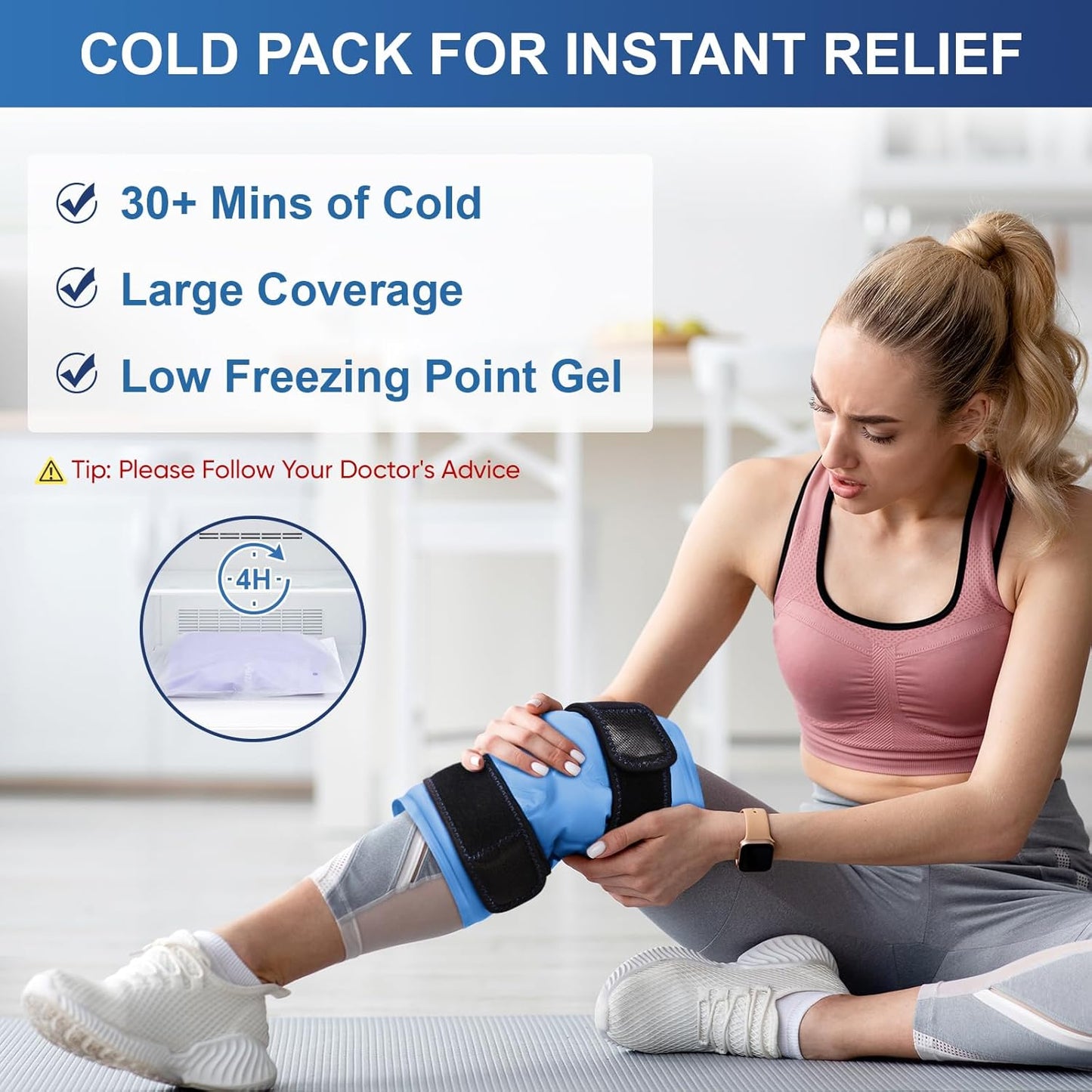 APEXUP Ice Pack for Knee Pain Relief, Large Reusable Wrap After Surgery, Flexible Gel Cold Pack for Injuries, Pain Relief for Back, Shoulder, Elbow, Ankle and Leg (Blue, L, 1PK)