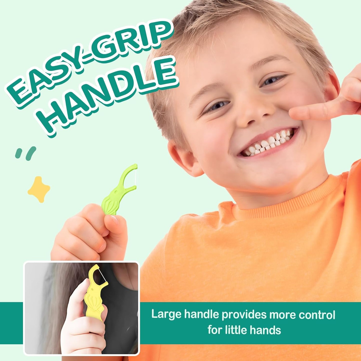 Biodegradable Kids Flossers, Cute Elephant Floss Picks, No Fluoride BPA Free Eco Friendly Dental Floss Picks, Mint Flavored, 2 Colors, 50 Count (Pack of 4)