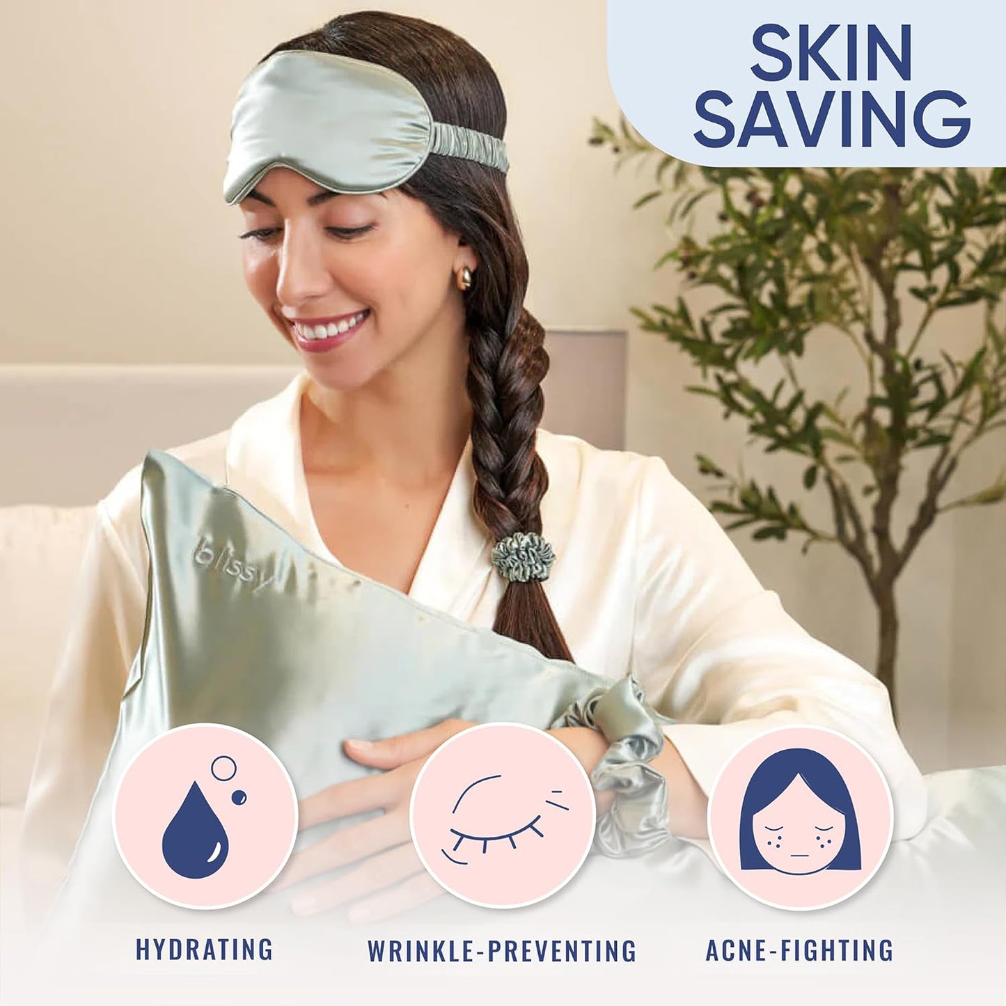 Blissy Silk Pillowcase - 100% Pure Mulberry Silk - 22 Momme 6A High-Grade Fibers - Silk Pillow Cover for Hair & Skin - Regular, Queen & King (Matcha, Standard)