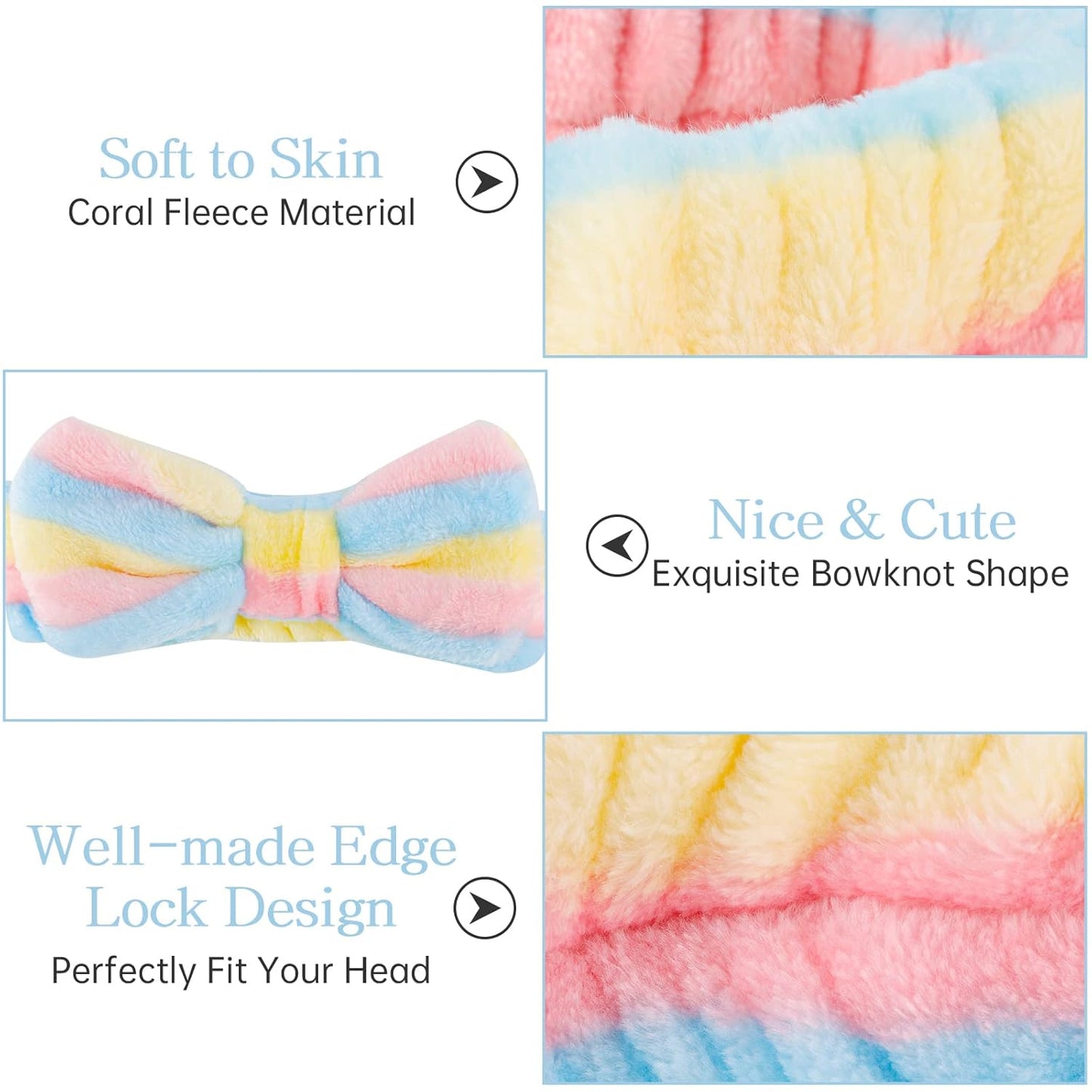 Casoty Spa Headbands - 6 Pcs Soft Coral Fleece Makeup Headbands for Face Washing, Shower, Yoga, and More