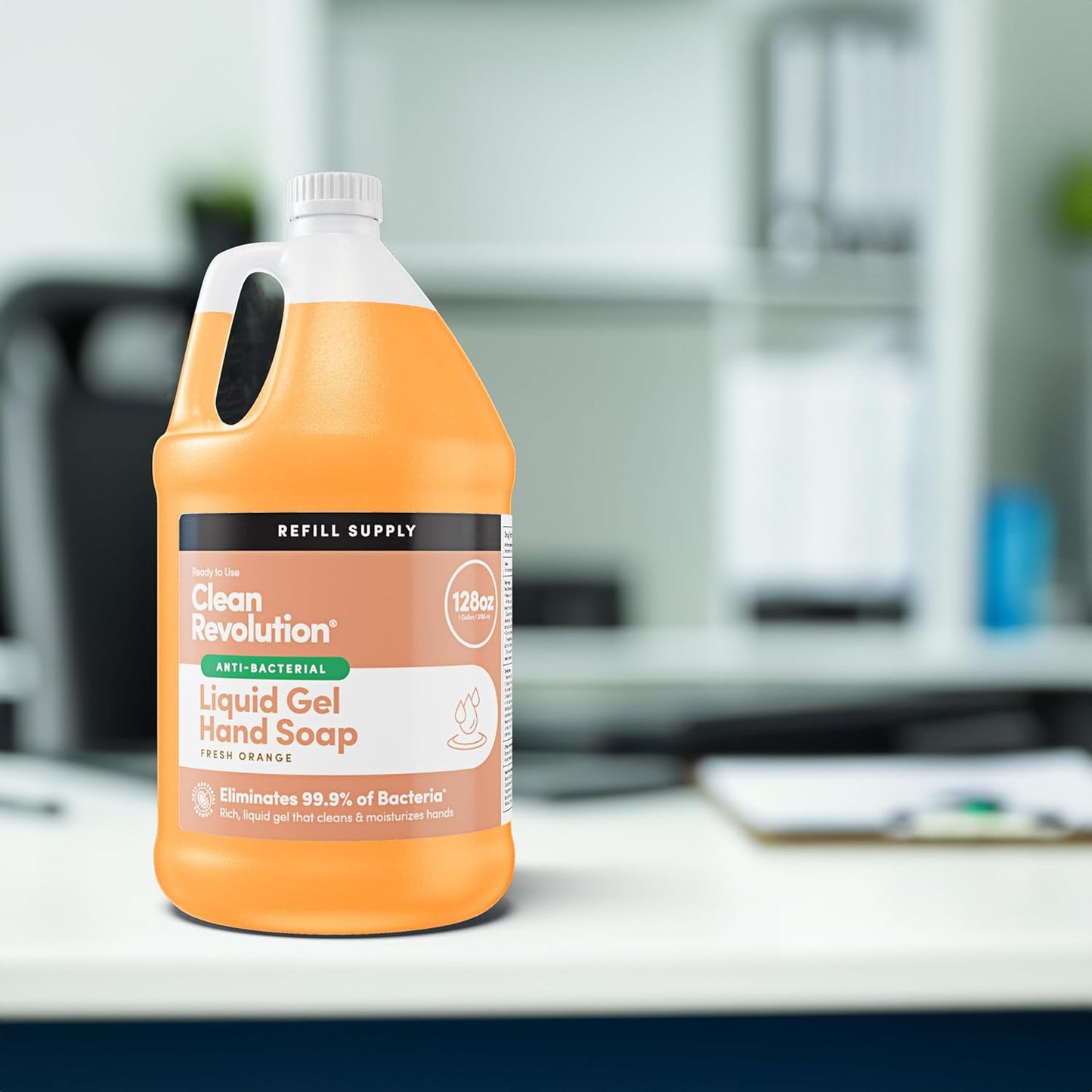 Clean Revolution Antibacterial Gel Hand Soap Refill, 128 Fl Oz, Ready To Use Gel Soap, Fresh Orange Scent, Non-Drying Formula - Made in USA