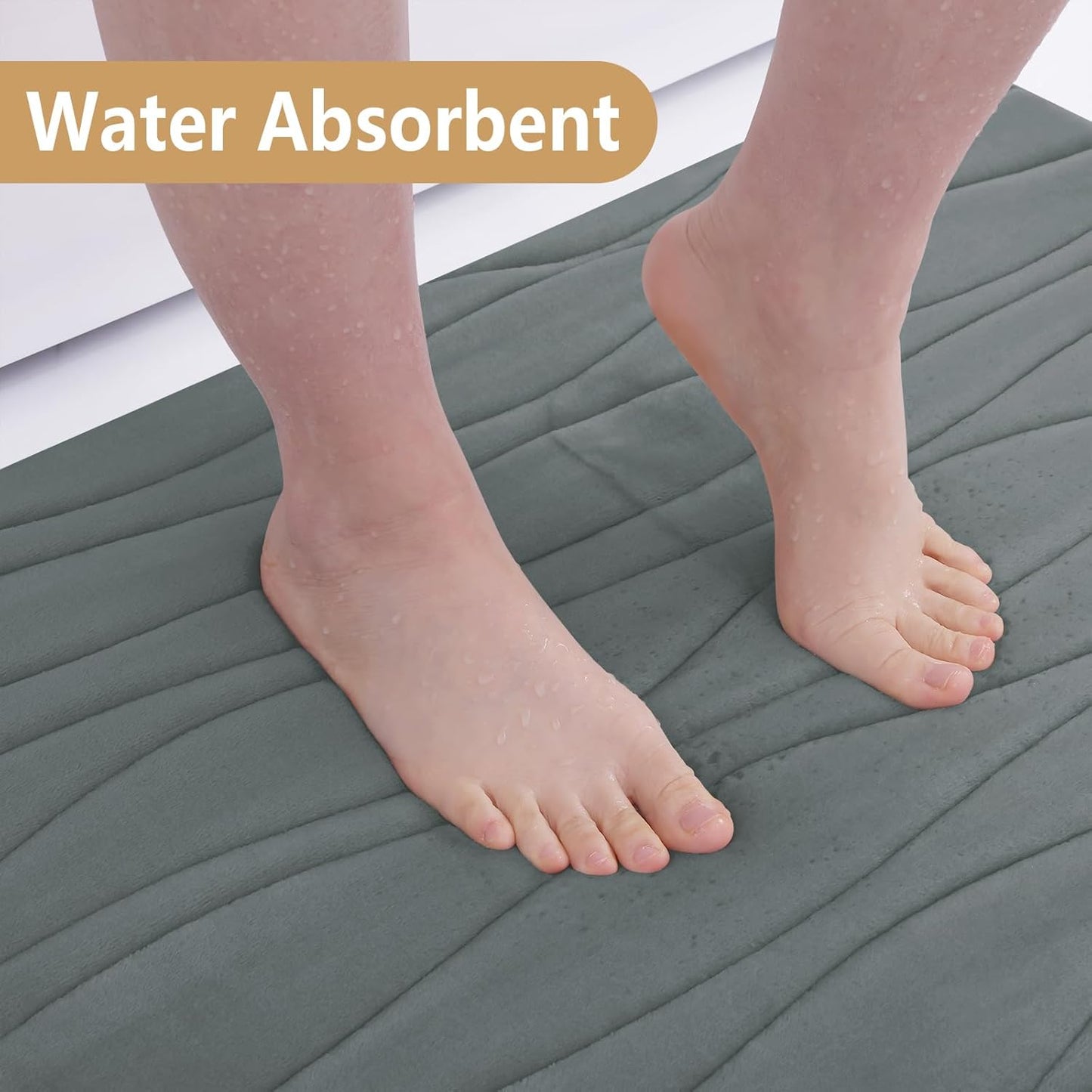 Buganda Memory Foam Bathroom Rug Mat 59x20, Extra Soft and Absorbent Bath Mats, Non-Slip and Machine Washable Bath Rugs for Bathroom Floor,Tub and Shower, Grey