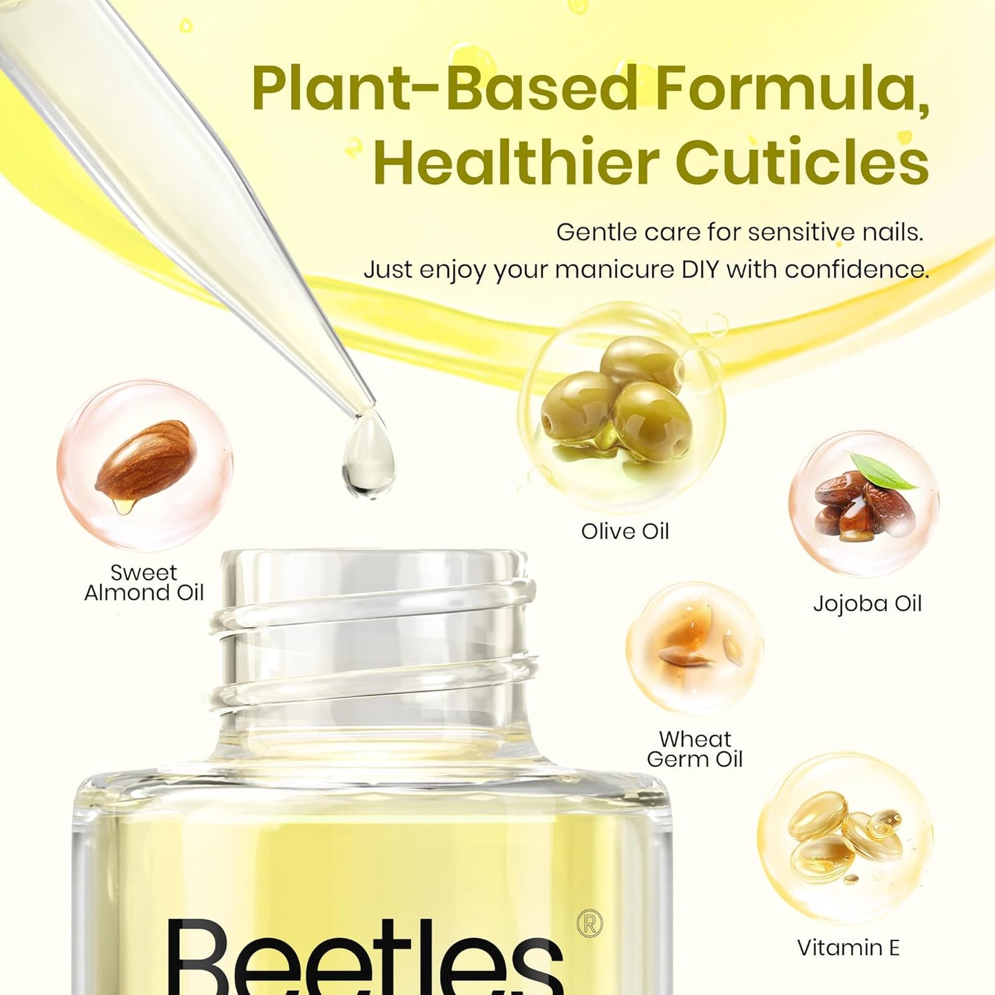 Beetles Cuticle Oil: Olive Oil for Nails Repair & Cuticle Oil | Allergy Relief for Gel Polish Users | Fast Soothing, Deep Nourishment