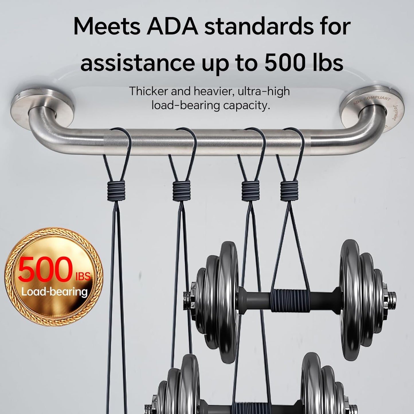 Joyrain 16-inch Bathroom Safety Grab Bar - 500lb Weight Capacity ADA Certified Anti-Slip Handle for Shower/Tub/Toilet, Elderly & Disabled Assist (Peened, 12 inch)