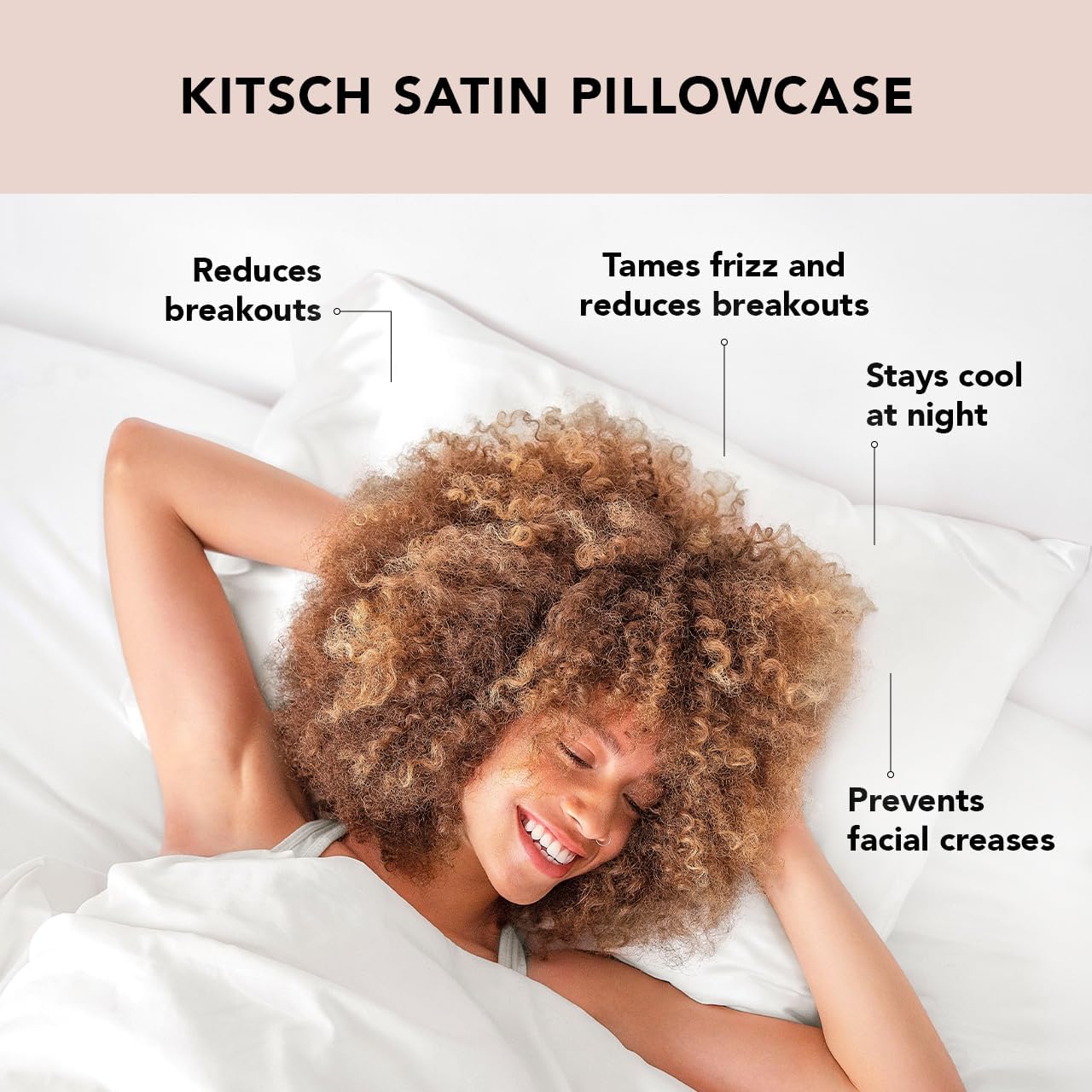 Kitsch Satin Pillowcase, Softer Than Silk Pillow Cases King, Cooling Pillow Covers, Satin Pillowcase with Zipper for Hair, Skin & Quality Sleep, Wrinkle-Free & Smooth, King Size 19"x36", Ivory