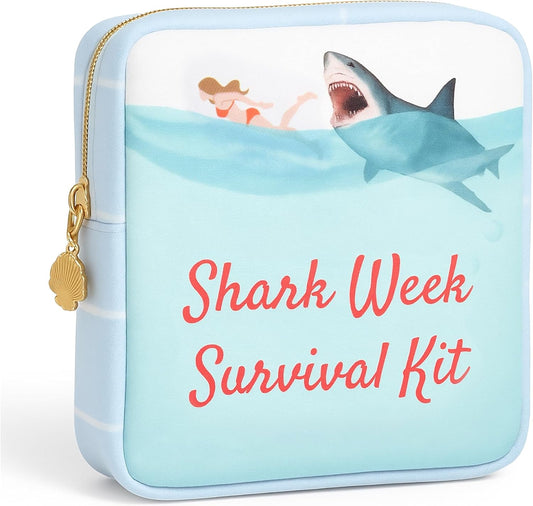 Primo Lines Period Bag for School – Compact Discreet Tampons & Pad Pouch with Waterproof Lining, Cute & Stylish Period Pouches for Teen Girls for School and Travel, First Period Kit (Shark Gifts)