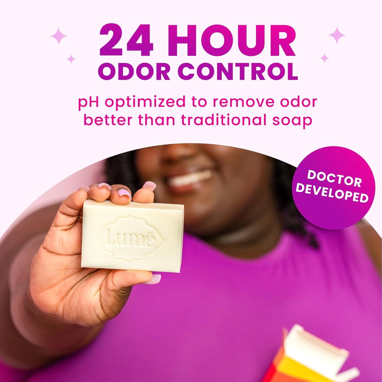 Lume Acidified Body Cleansing Bar - 24 Hour Odor Control - Removes Odor Better Than Soap - Moisturizing - No SLS or Parabens - OB/GYN Developed - 8.5 Ounce, 3 Pack (Tangerine, Lavender, & Unscented)