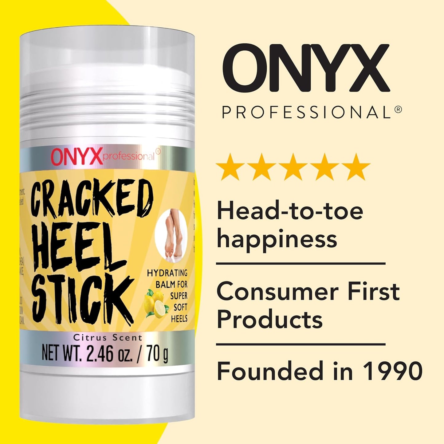 Onyx Professional Cracked Heel Repair Balm Stick, Citrus Scent, 1 Pack - Dry Heels Dry Cracked Feet Treatment, Moisturizing Heel Balm Rolls On, No Mess Like Foot Cream or Foot Lotion