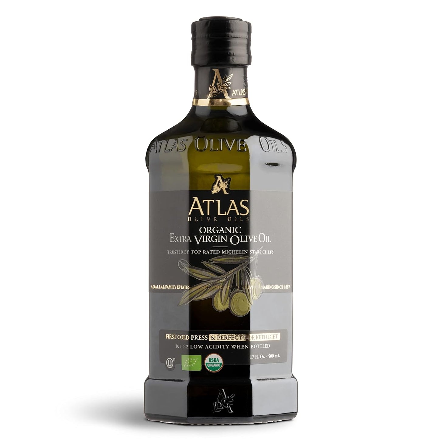 Atlas Organic Cold Pressed Moroccan Extra Virgin Olive Oil, Polyphenol Rich | EVOO From Morocco, Newly Harvested Unprocessed from One Single Family Farm | Trusted by Award-Winning Chefs | 500 mL