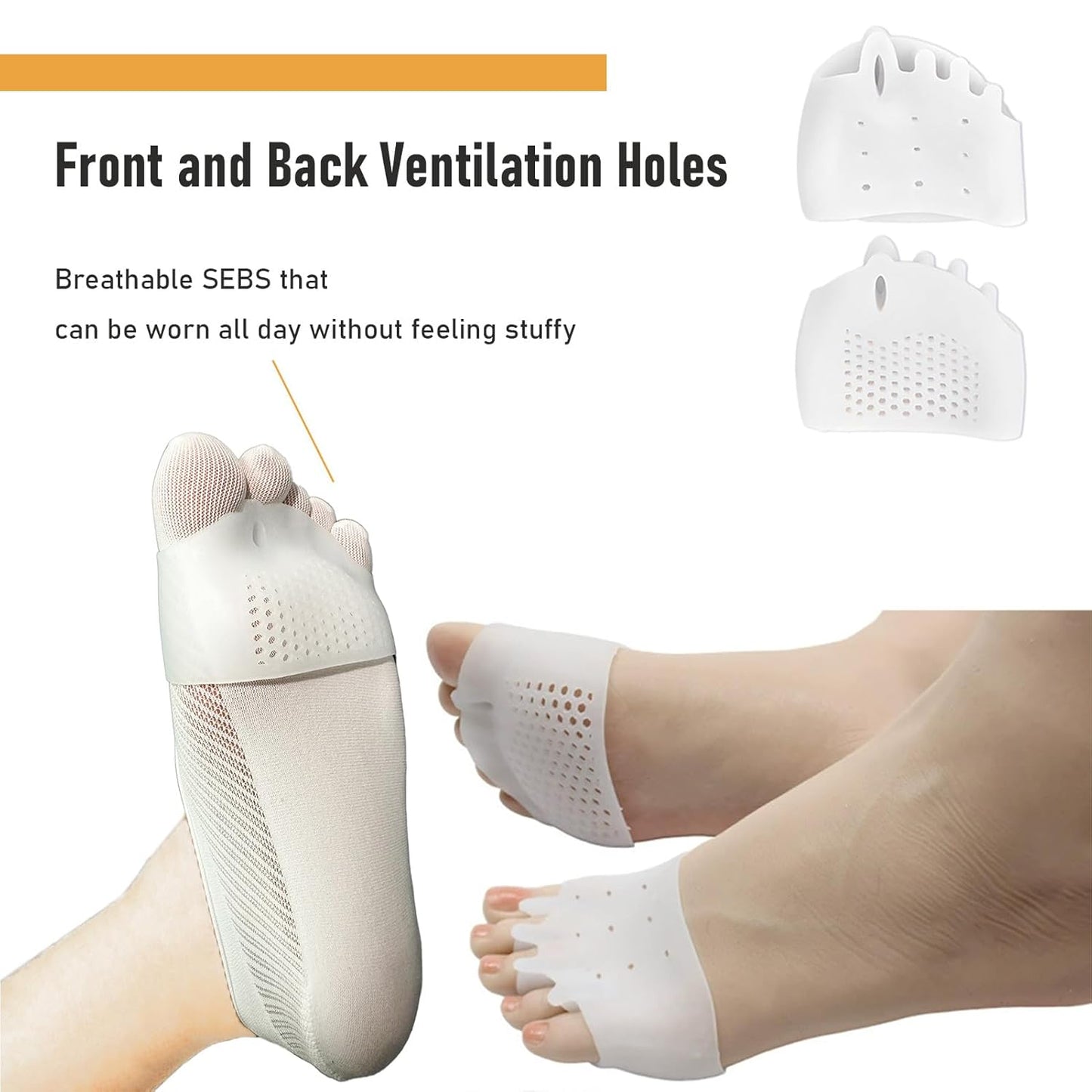 YIKESHU Silicone Toe Separators with 2 Pairs Toe Socks for Women, Toe Straightener, Yoga Toes Toe Separators for Overlapping Toes to Foot Pressure Relief (2pairs toe separators + 2pairs toe socks)