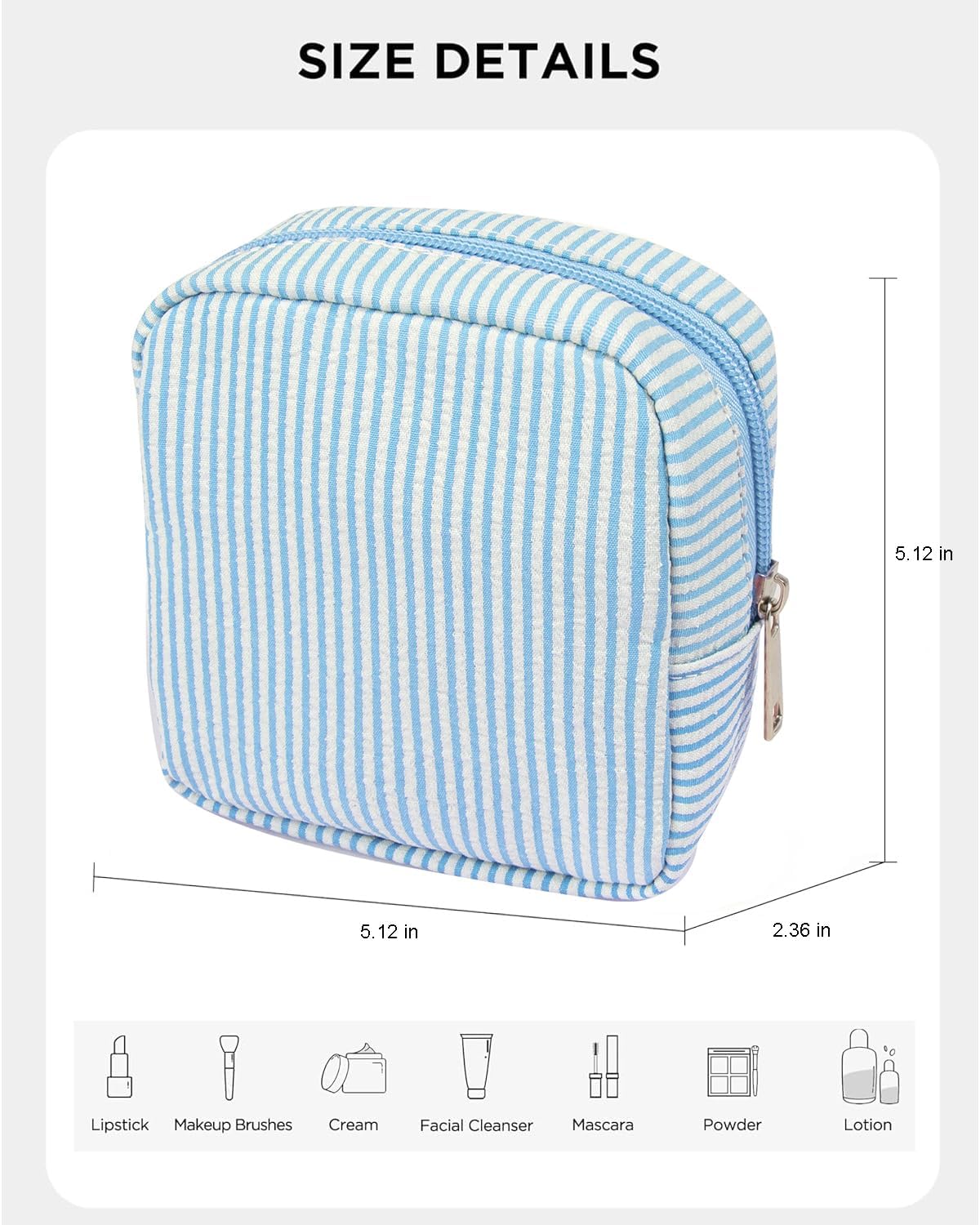 Mini Makeup Bag, Small Makeup Pouches for Purse Cute Cosmetics Bag Pouch with Slip-in Pockets Small Travel Toiletry Bag Makeup Storage Bag Lipstick Organizer Purse Essentials (Mini Blue)