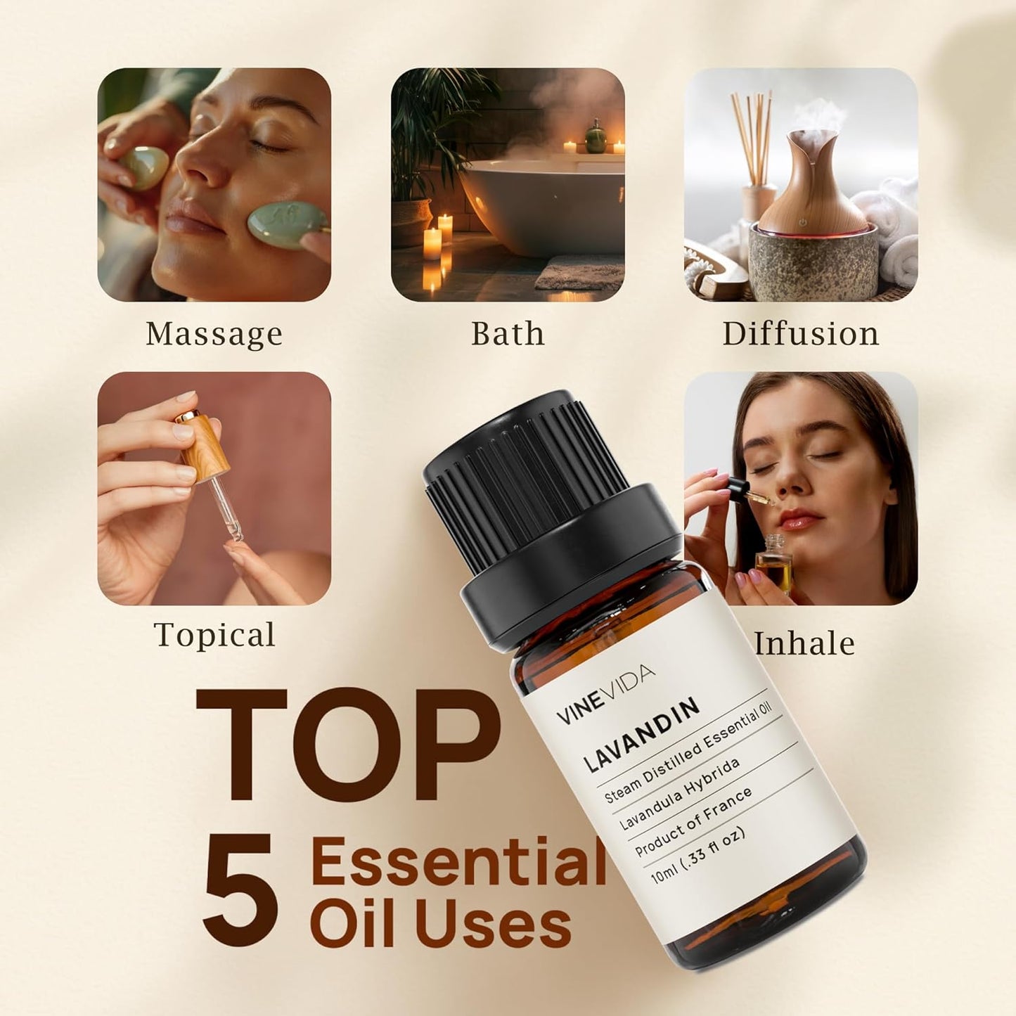 VINEVIDA Lavandin Essential Oil 10 mL - Undiluted, Pure, Vegan, Reusable Glass Bottle