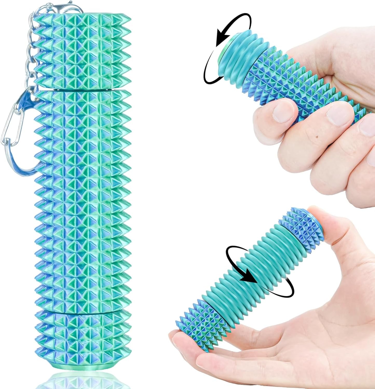 Fidget Roller Adults Teens Sensory Little Stim Gadget for Anxiety Relief Mild Ouchie,Desk Focus Tool Portable Hand Spinner Gifts Idea White Elephant Stocking Christmas(Blue Green,Full Grip)