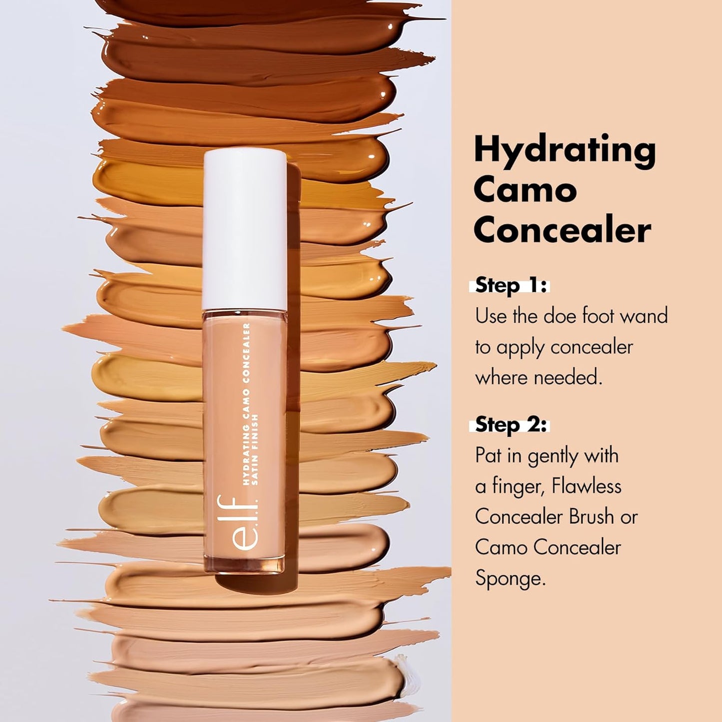e.l.f. Hydrating Camo Concealer, Covers Blemishes & Under-Eye Circles, Full-Coverage & Delivers A Satin Finish, Vegan & Cruelty-Free, Light Beige
