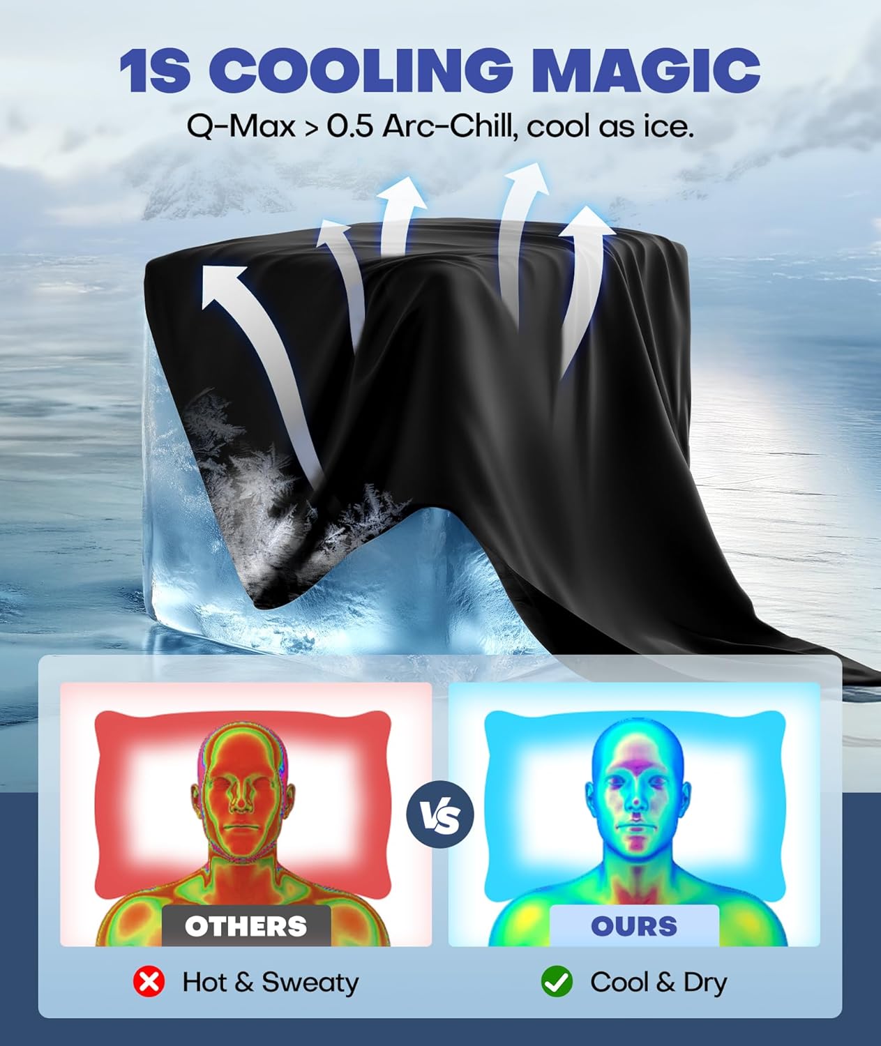 Ice Cooling Pillowcase for Hot Sleepers, Instantly Cool, Stays Cold All Night, Softer Than Silk Pillow Cases, Pillow Covers with Invisible Zipper, Gift for Men & Women - Queen Size, Black (1 Pack)