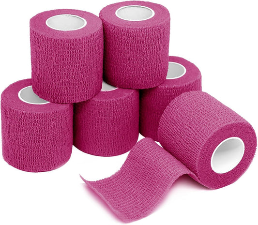FriCARE Self Adhesive Bandage Wrap, Medical Tape in First Aid Kit, Cohesive Bandages for Wounds Sport Vet, 2 Inches X 5 Yards 6 Rolls, Magenta