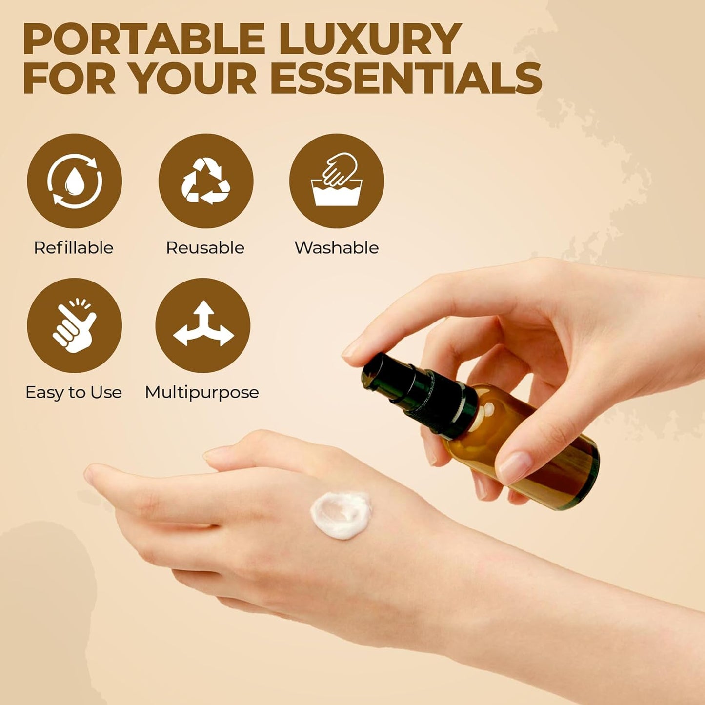 3 Pack Empty Refillable Glass Amber Pump Bottle Ideal for Lotion Cream Essential Oil Travel Small Container, 30ml