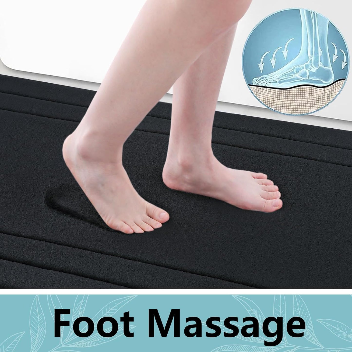 Arotive Memory Foam Bathroom Rug Mat 24x16, Ultra Soft and Absorbent Bath Mat, Machine Wash Dry, Comfortable Bath Rug Carpet for Bathroom Floor, Tub and Shower, Black