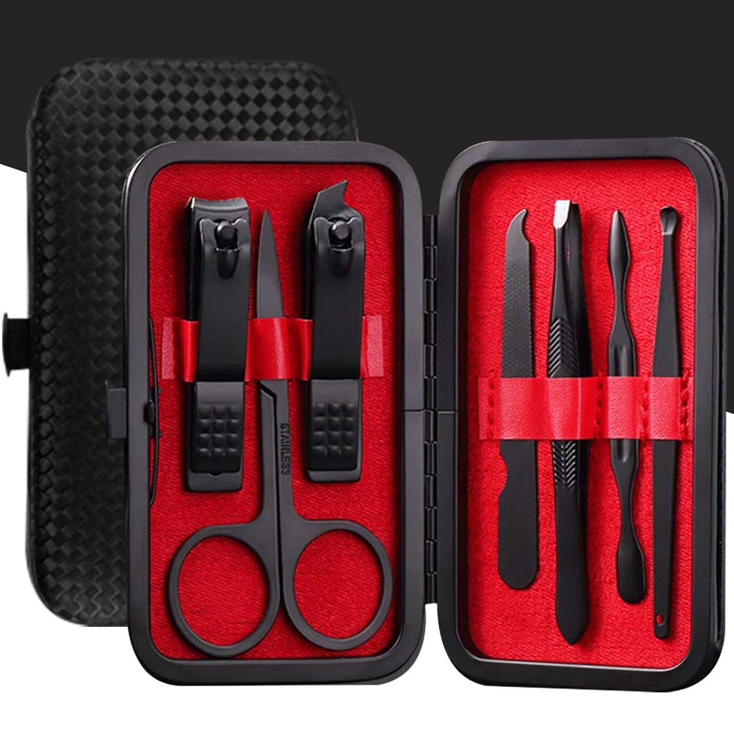 Manicure Set Pedicure Kit Womens Nail Clippers Set 32 in 1 Professional Grooming Care Tools Nail Kit Including Facial, Fingernails and Toenails Care with Travel Case Women (Red_7 Pieces)