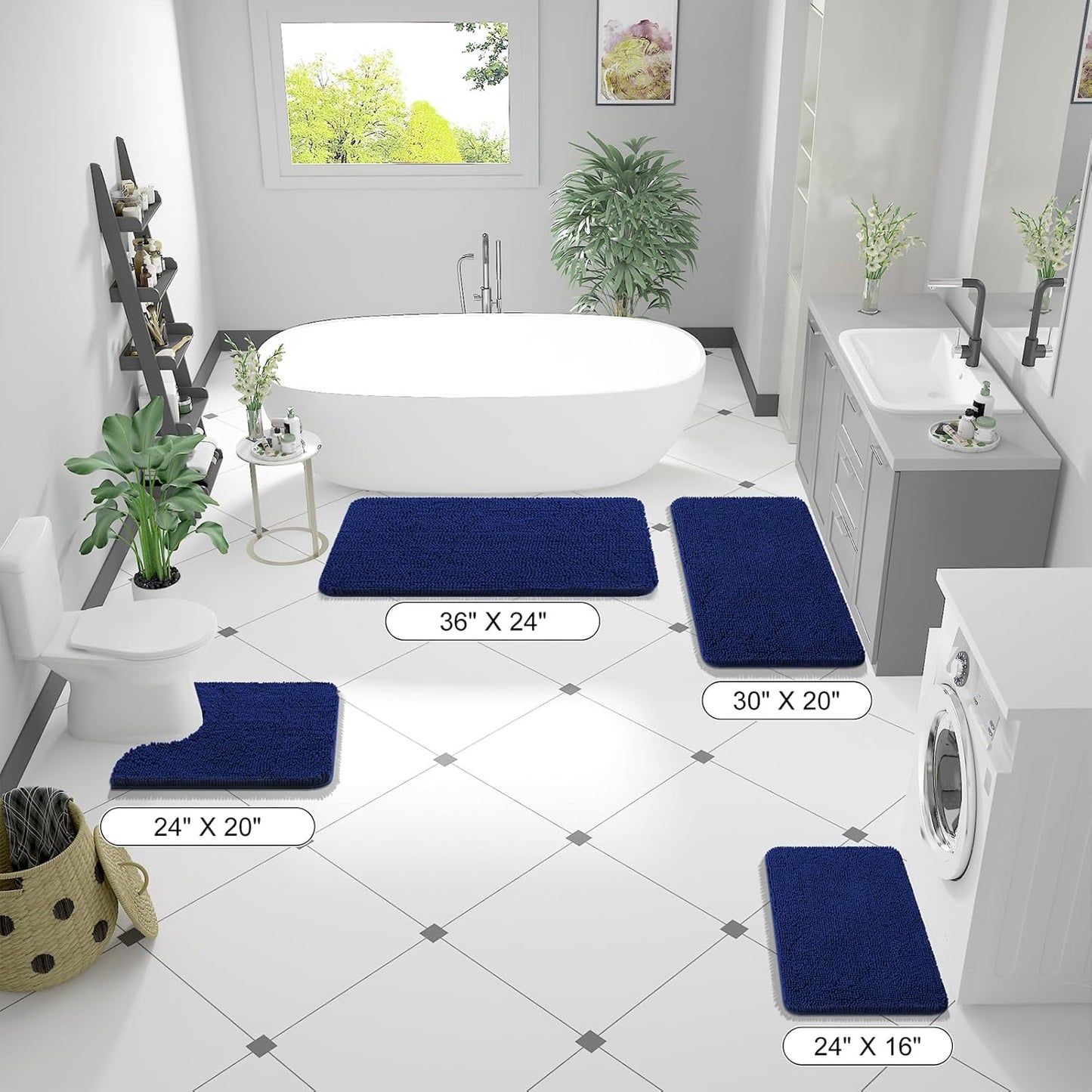 OLANLY Bathroom Rugs 59x20, Extra Soft Absorbent Chenille Bath Rugs, Rubber Backing Quick Dry, Machine Washable Bath Mats for Bathroom Floor, Tub and Shower, Home Decor Accessories, Navy