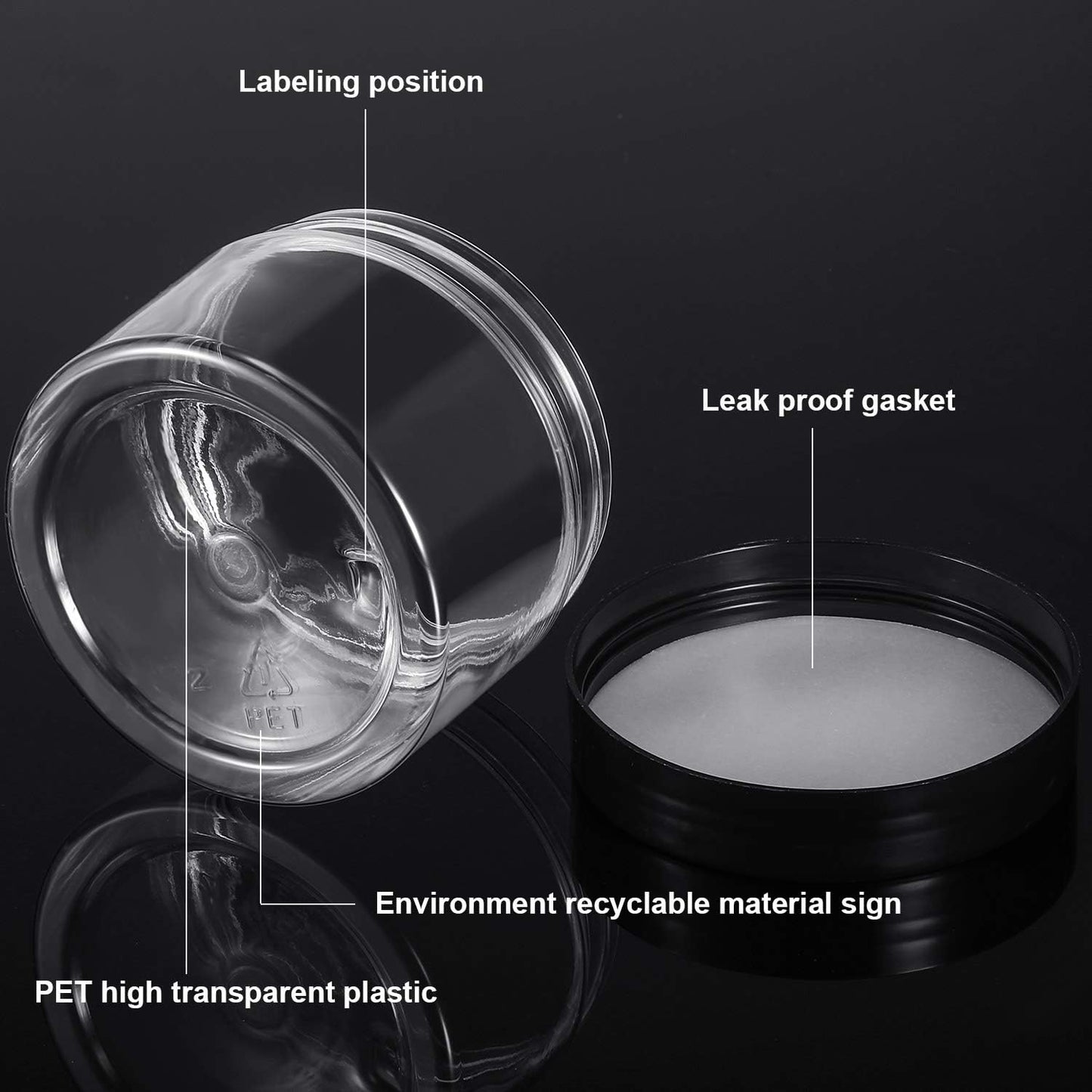 SATINIOR 12 Pack 6 oz Plastic Container Jars with Lids Round Clear Travel Cosmetic Container Slime Jars for Toiletries, Lotion, Cream, Ointments, Makeup, Rhinestone, Samples, Kitchen Storage(Black)