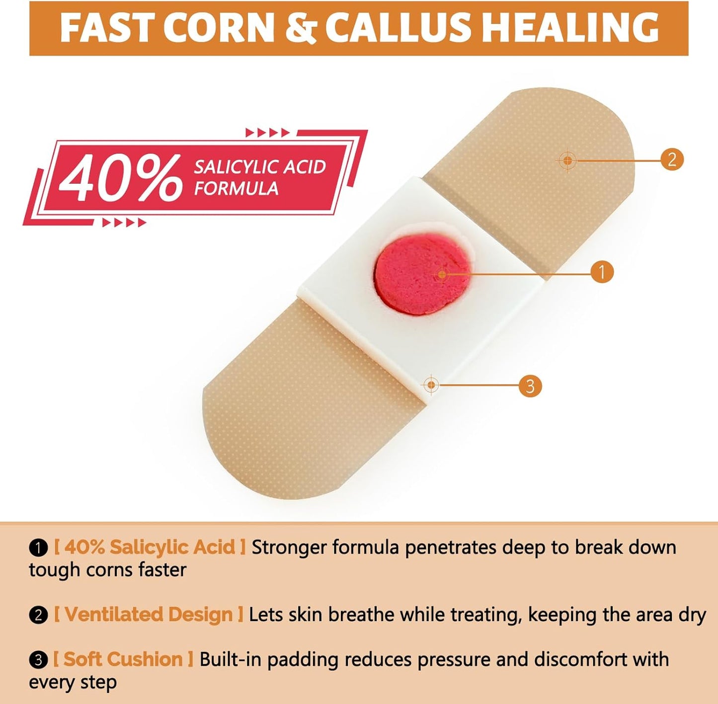 Corn Remover Pads for Feet & Toes - 30 Medicated Patches with 40% Salicylic Acid | Extra Strength Callus Treatment for Small Corns & Calluses, All-Day Adhesive Protection for Active Adults