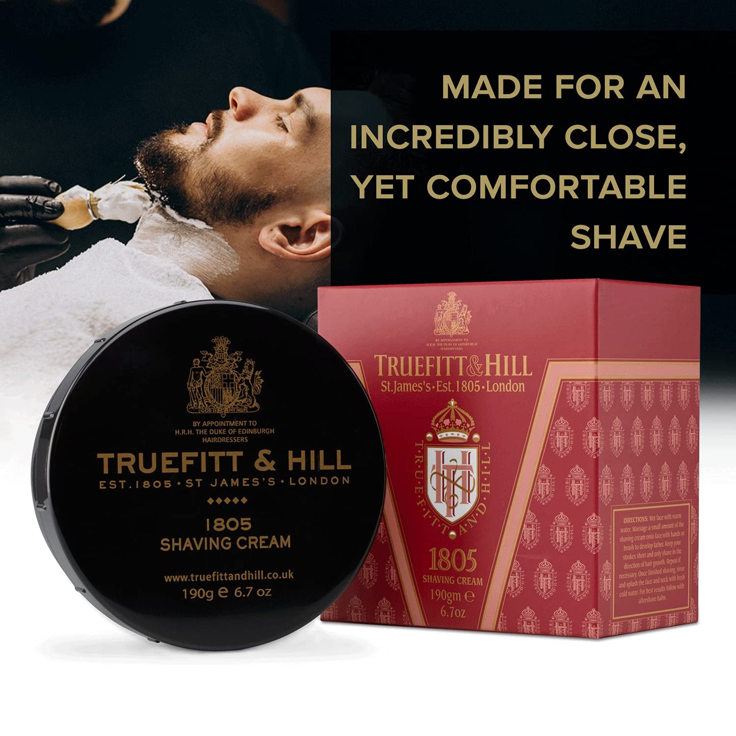Truefitt & Hill Shaving Cream Bowl - 1805 - Premium Glycerin-Based Lather, Smooth Glide, and Hydration for a Luxurious Shave - 6.7 oz