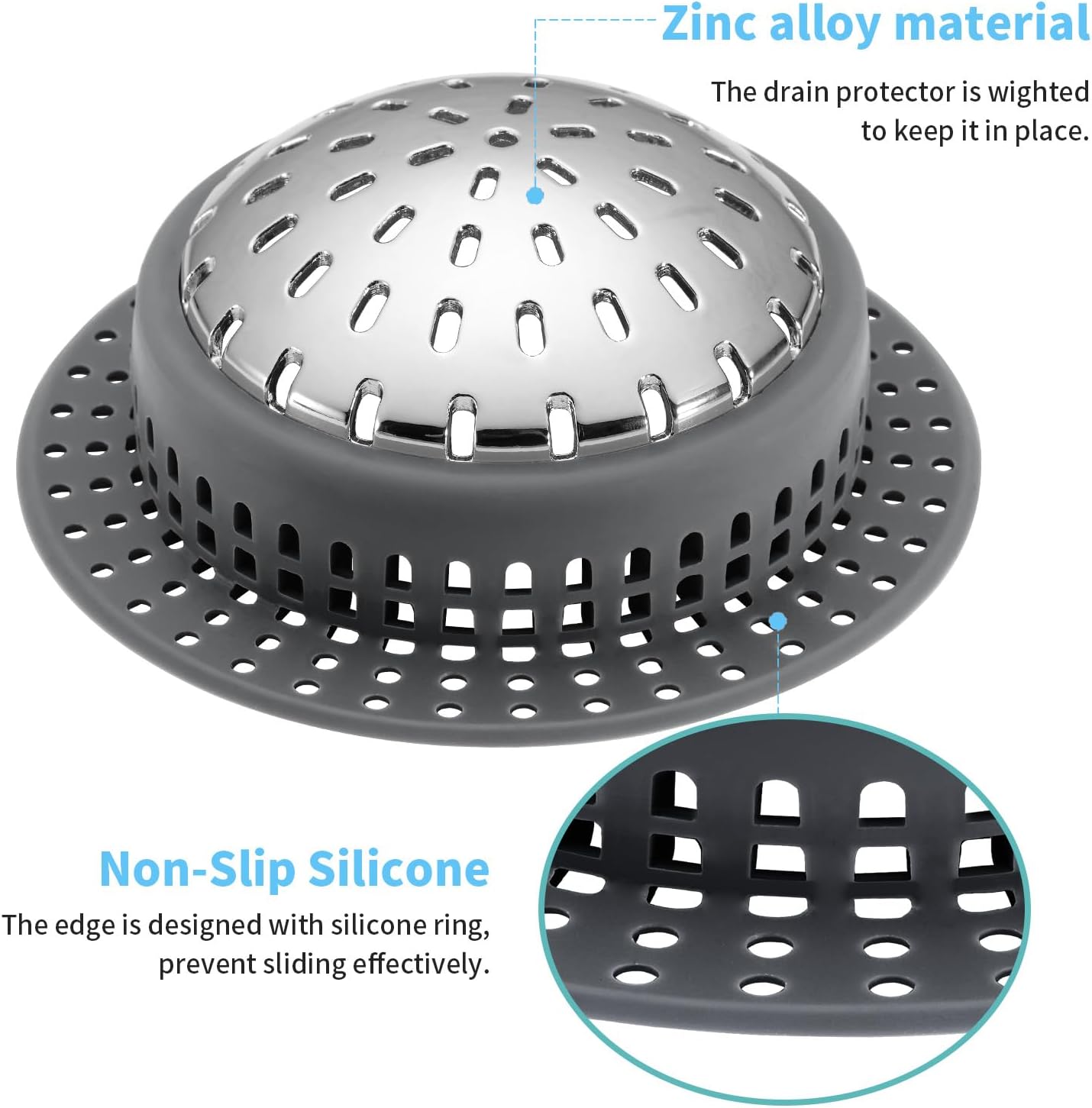 Shower Drain Hair Catcher, Shower Drain Cover, Bathtub Drain Hair Catcher for Pop-Up & Regular Drains