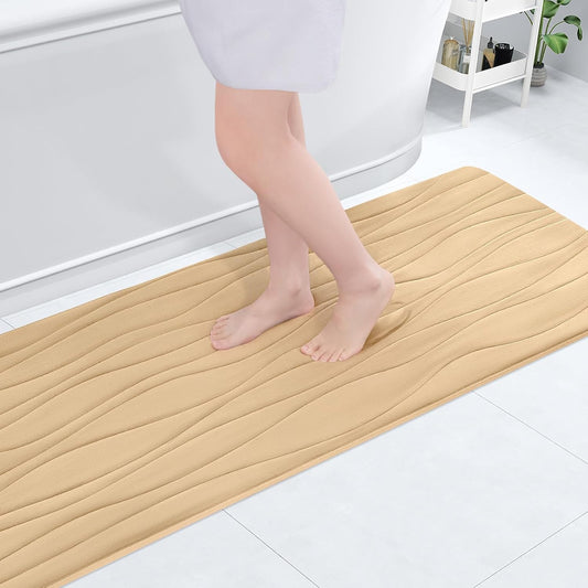 Buganda Memory Foam Bathroom Rug Mat 59x17, Extra Soft and Absorbent Bath Mats, Non-Slip and Machine Washable Bath Rugs for Bathroom Floor,Tub and Shower, Beige