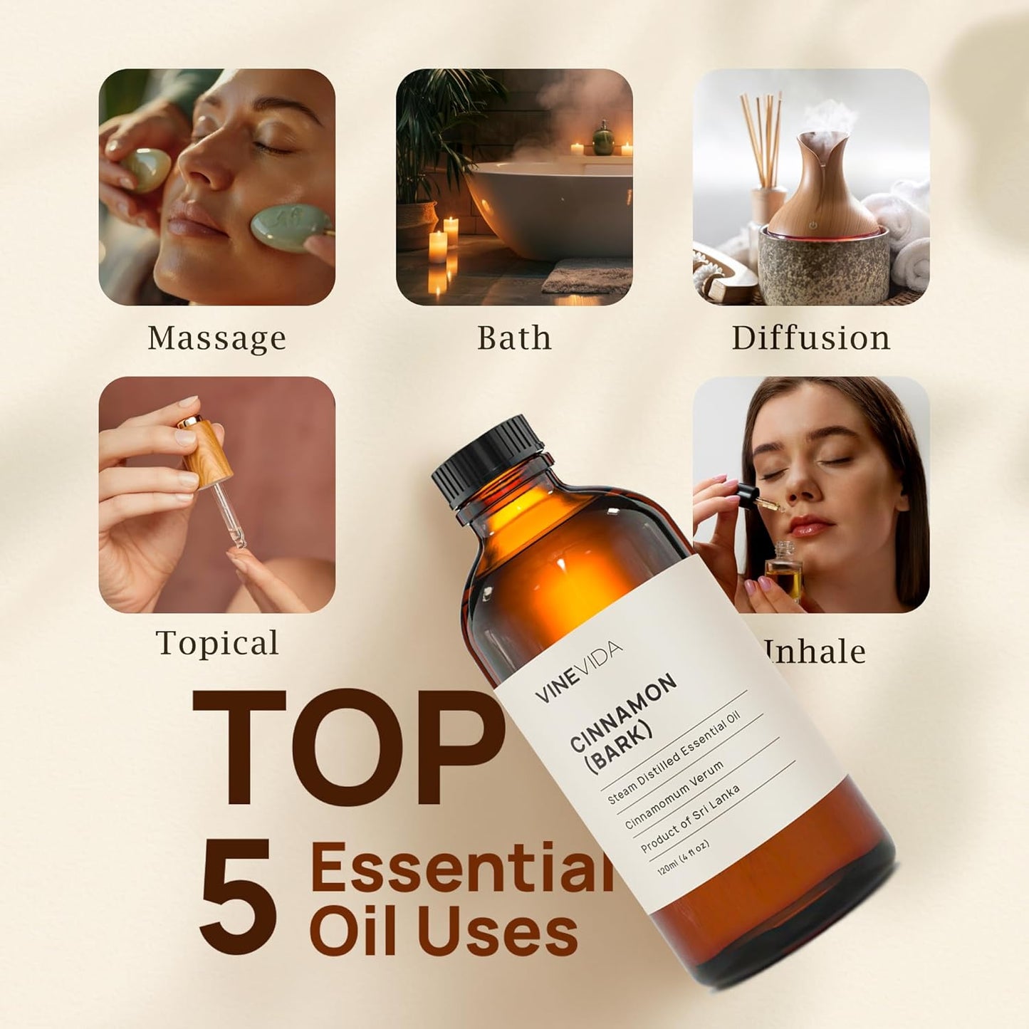 VINEVIDA Cinnamon Bark Essential Oil 4 oz - Undiluted Cinnamon Oil for DIY Candle Scents - Safe for Skin