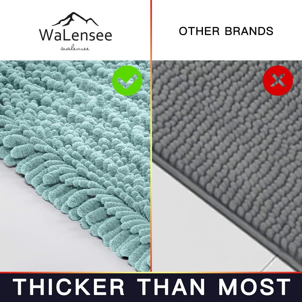 Walensee Bathroom Rug 2 Pieces Set Non Slip Bath Mat (20"x32" Plus 20"x24" U spa Blue) Water Absorbent Super Soft Shaggy Chenille Machine Washable Dry Extra Thick Perfect Carpet for Shower Floor