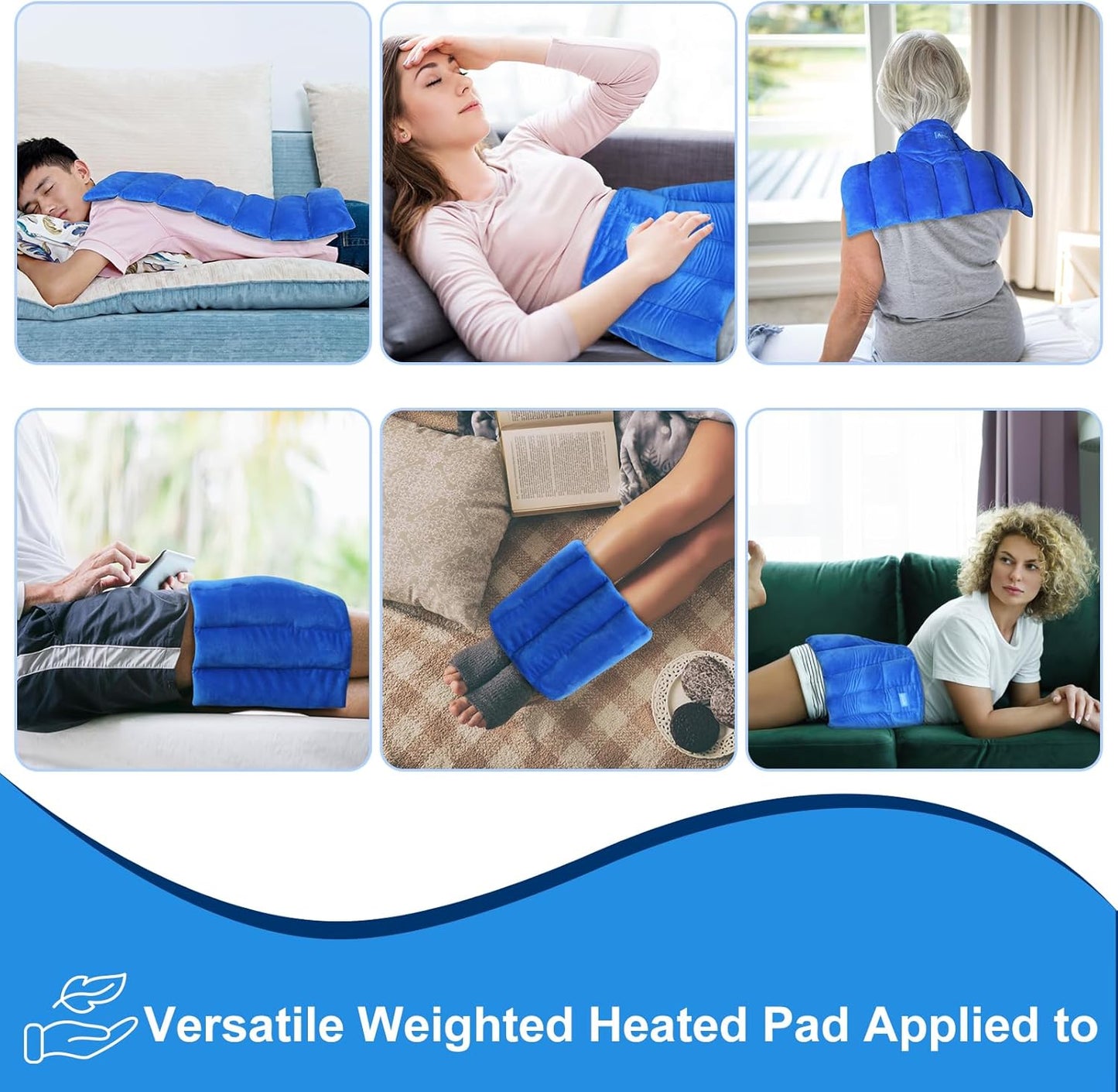 Atsuwell Large Microwave Heating Pad for Back, 22 x 13 '' Full Back Heat Pad Microwavable with Warm and Cold Compression, Reusable Microwavable Heating Pads for Neck Shoulder, Blue
