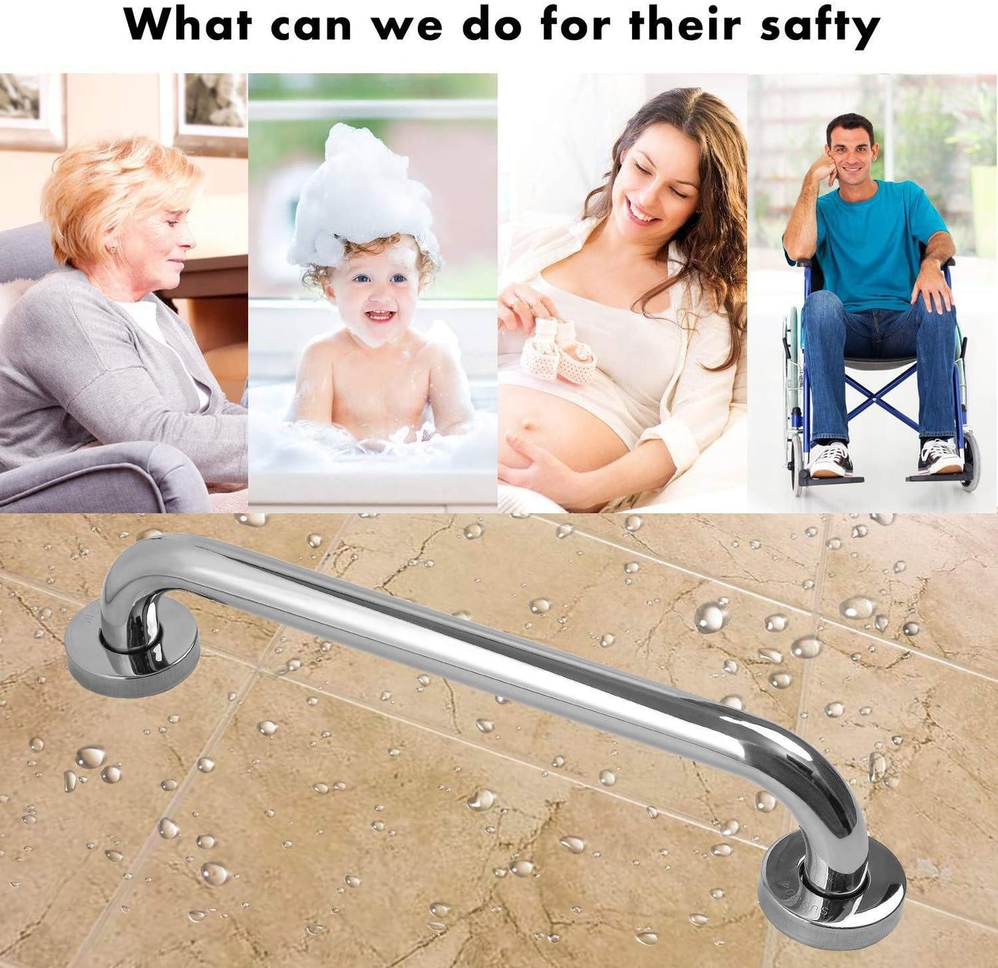 16 Inch Stainless Steel Shower Grab Bar 2 Pack, Munzong Balance Handrail Shower Bar - Bathroom, Bathtub Mounted Safety Hand Support Rail, Handicap, Elderly, Disabled, Injury, Senior Assist Bath Handle