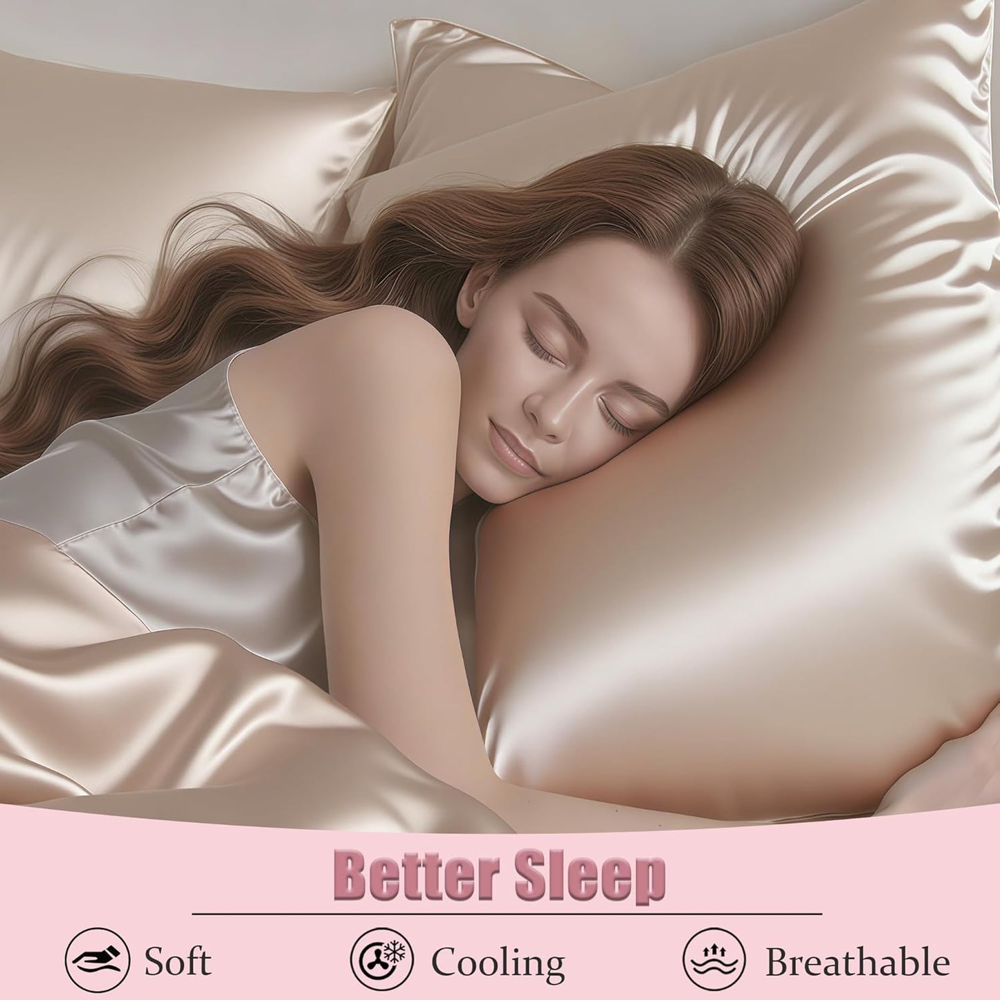 Mulberry Silk Body Pillow Pillowcase with Zipper, Ultra Smooth Soft Breathable Cooling Pillow Cases for Hot Sleepers, Silk Satin Body Pillow Cover for Hair and Skin (Champagne, 20×54 Inches, 1 Pack)