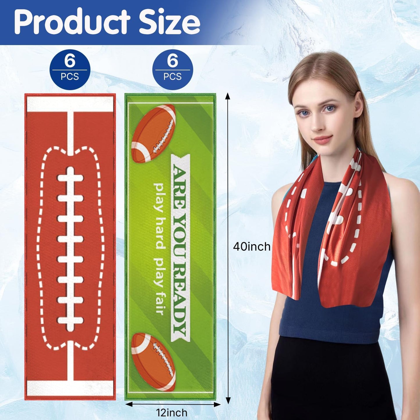 OPSO Softball Cooling Towel Set, 40 x 12 inches, 12 Pack, Microfiber Sports Towels for Baseball, Soccer, Golf LCE Towel Microfiber Sports Towels for Player (Football)