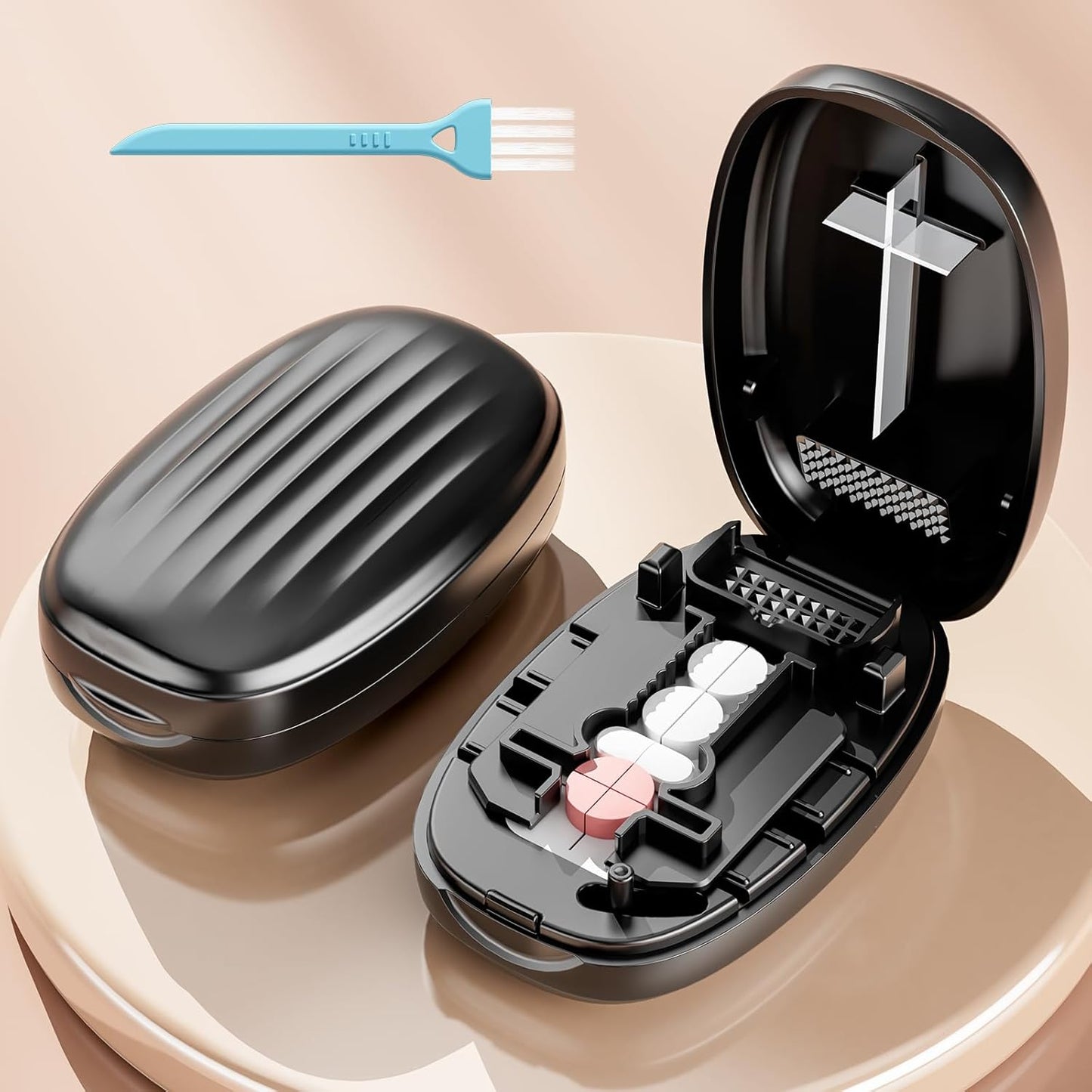 Pill Cutter Splitter for Small and Tiny Pills, 1/2 1/4 Pill Splitter for Small Pills,Vitamins, Tablets in Half or Quarters, Accurate and Easy Cutting, Stainless Steel Blade, Back Storage (Black)