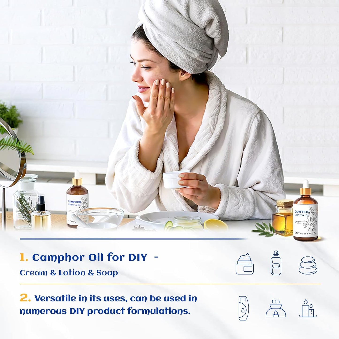 HIQILI 100ML Camphor Essential Oil Pure, 100% Undiluted for Skin, Diffuser, Aromatherapy - 3.38 Fl Oz