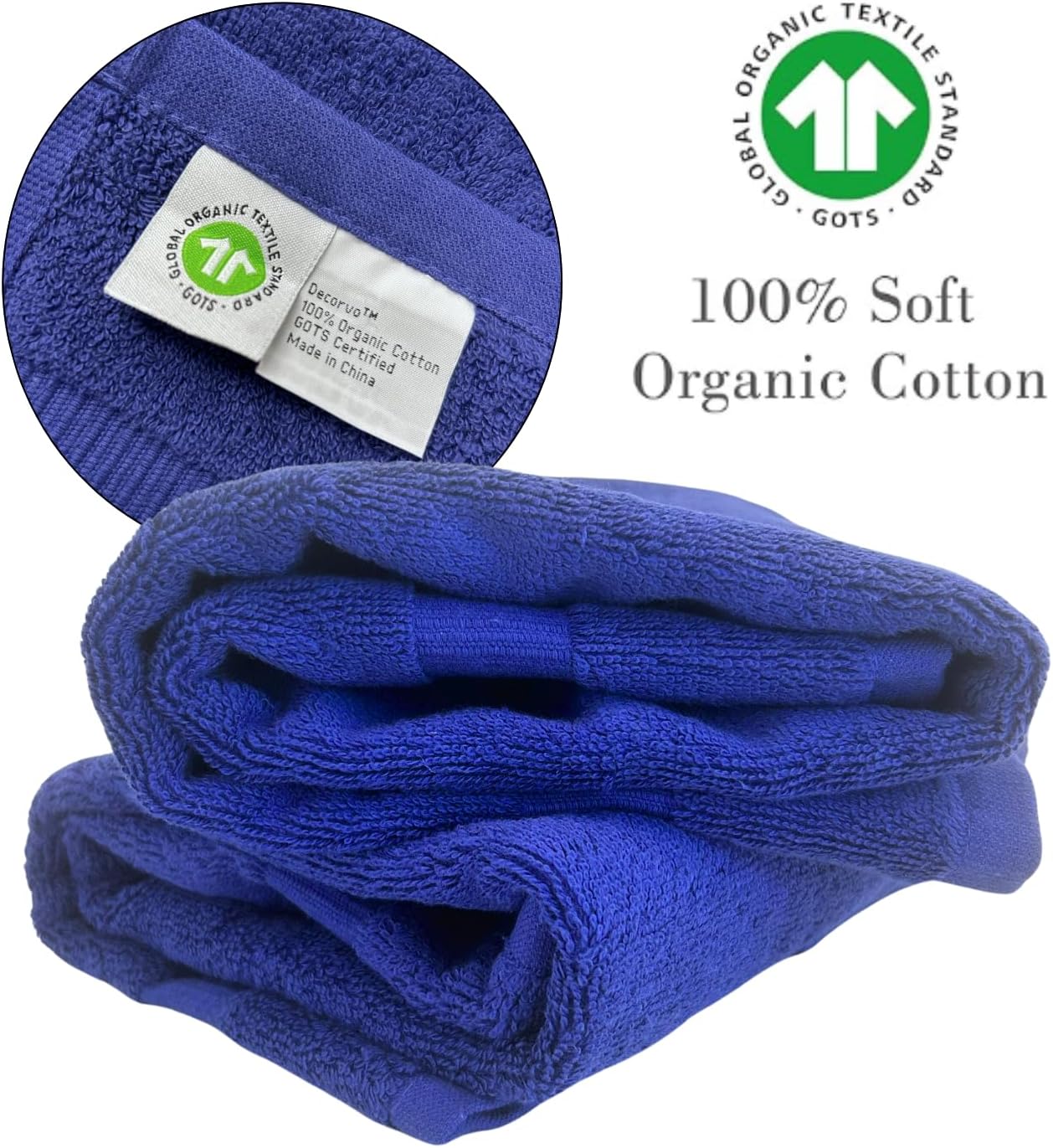 Gold and Navy Monogrammed Hand Towel - Monogram Initial Hotel Quality Decorative Embroidered Luxury Towel for Powder Room, Spa - GOTS Organic Certified - Pack of 2, Letter H