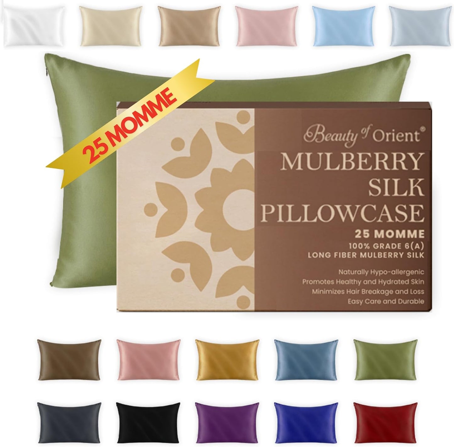 25 Momme Premium Mulberry Silk Pillowcase for Hair and Skin | Handcrafted Hypoallergenic & Anti-Acne Green Silk Pillow Cases with Zipper | King - 20" x 36", Jungle