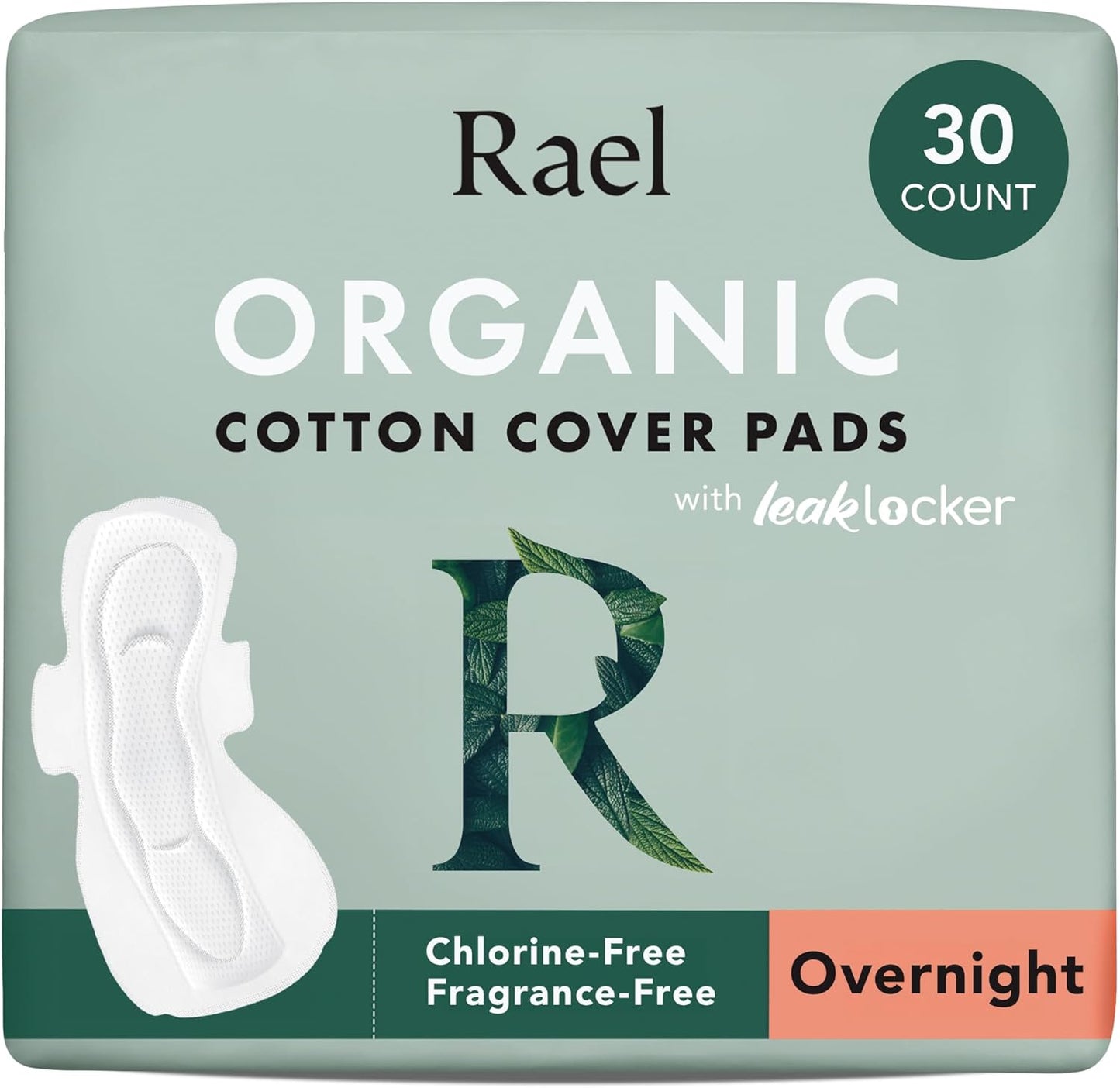 Rael Pads for Women, Organic Cotton Cover - Period Pads with Wings, Feminine Care, Sanitary Napkins, Heavy Absorbency, Unscented, Ultra Thin (Overnight, 30 Count)