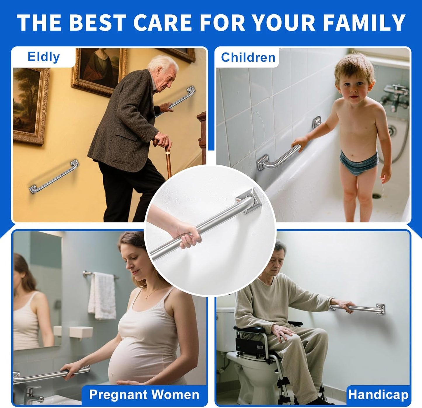 Bathroom Grab Bars Stainless Steel Handrail ADA Compliant 500lbs bathtubs and Showers Toilet Handle Safety for Handicap, Elderly, Disabled, Injury (12 inches)