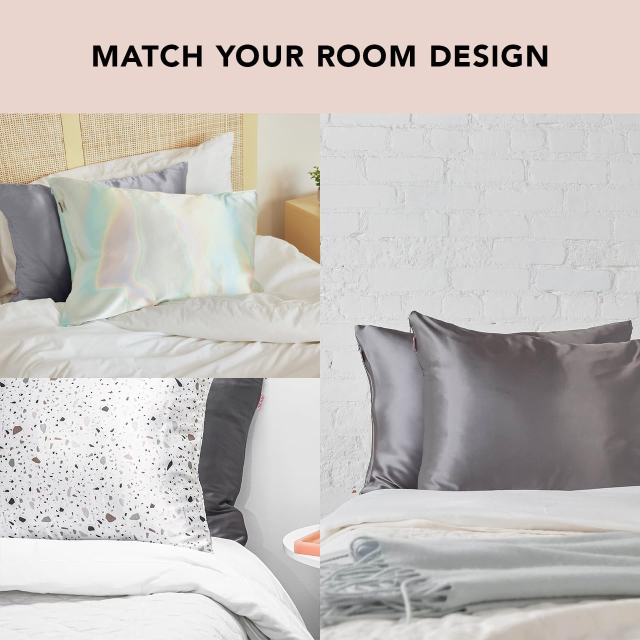 Kitsch Satin Pillowcase with Zipper for Hair & Skin, Softer Than Silk Pillow Cases Queen Size Set of 2, Wrinkle-Free, Smooth and Cooling Satin Pillow Covers, Standard Size 19"x26" - Charcoal, 2pcs