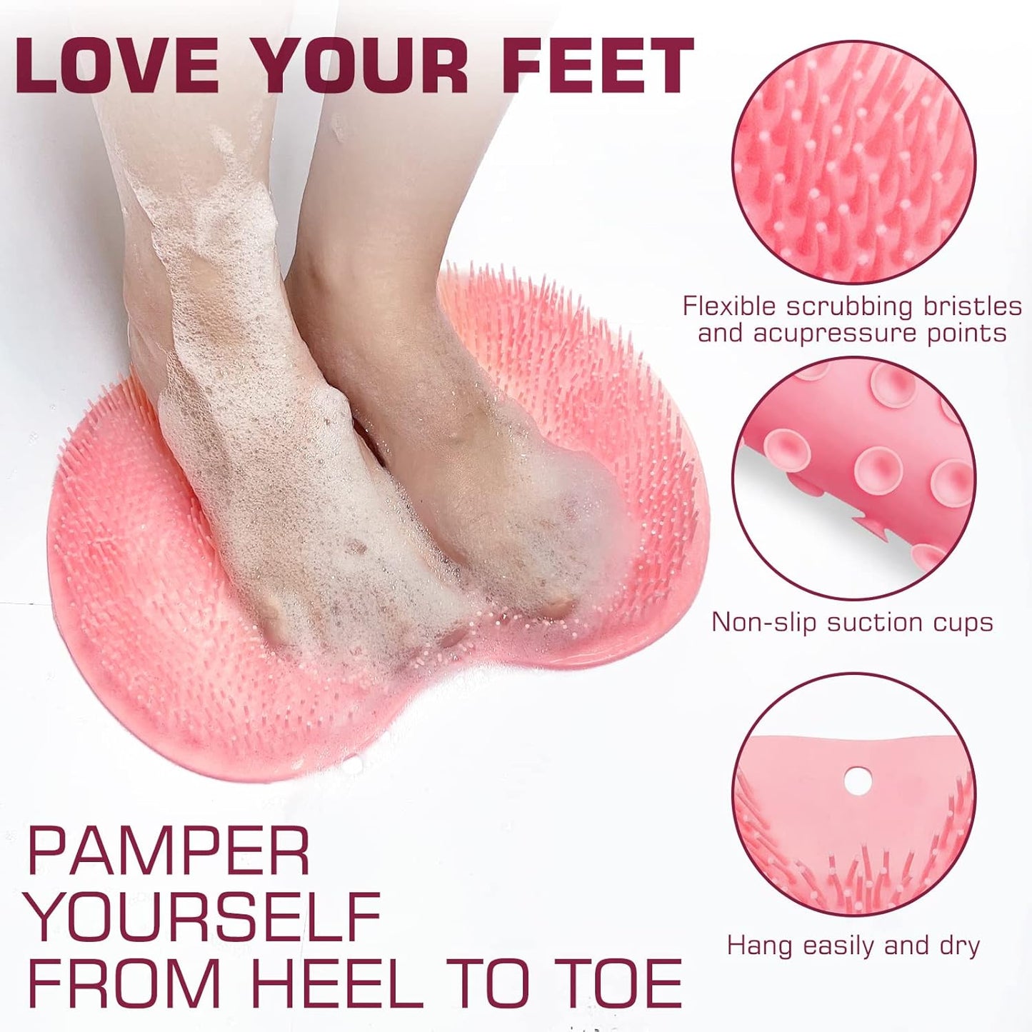 Shower Foot Scrubber Mat Back Washer Back Exfoliating Bath Wash Pad Wall Mounted Slip Suction Cups Foot Scrubber for Use in Shower Cups Foot Cleaner for Men and Women