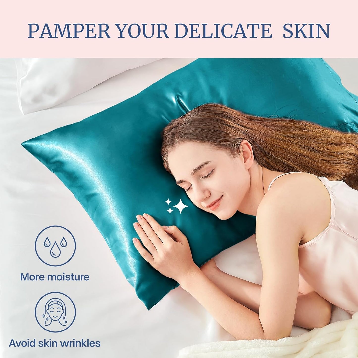 BEDELITE Satin Pillowcase for Hair and Skin, Super Soft Similar to Silk Pillow Cases 4 Pack with Envelope Closure, Cooling Pillowcases for Women Men (20"x36" King Size, Teal)