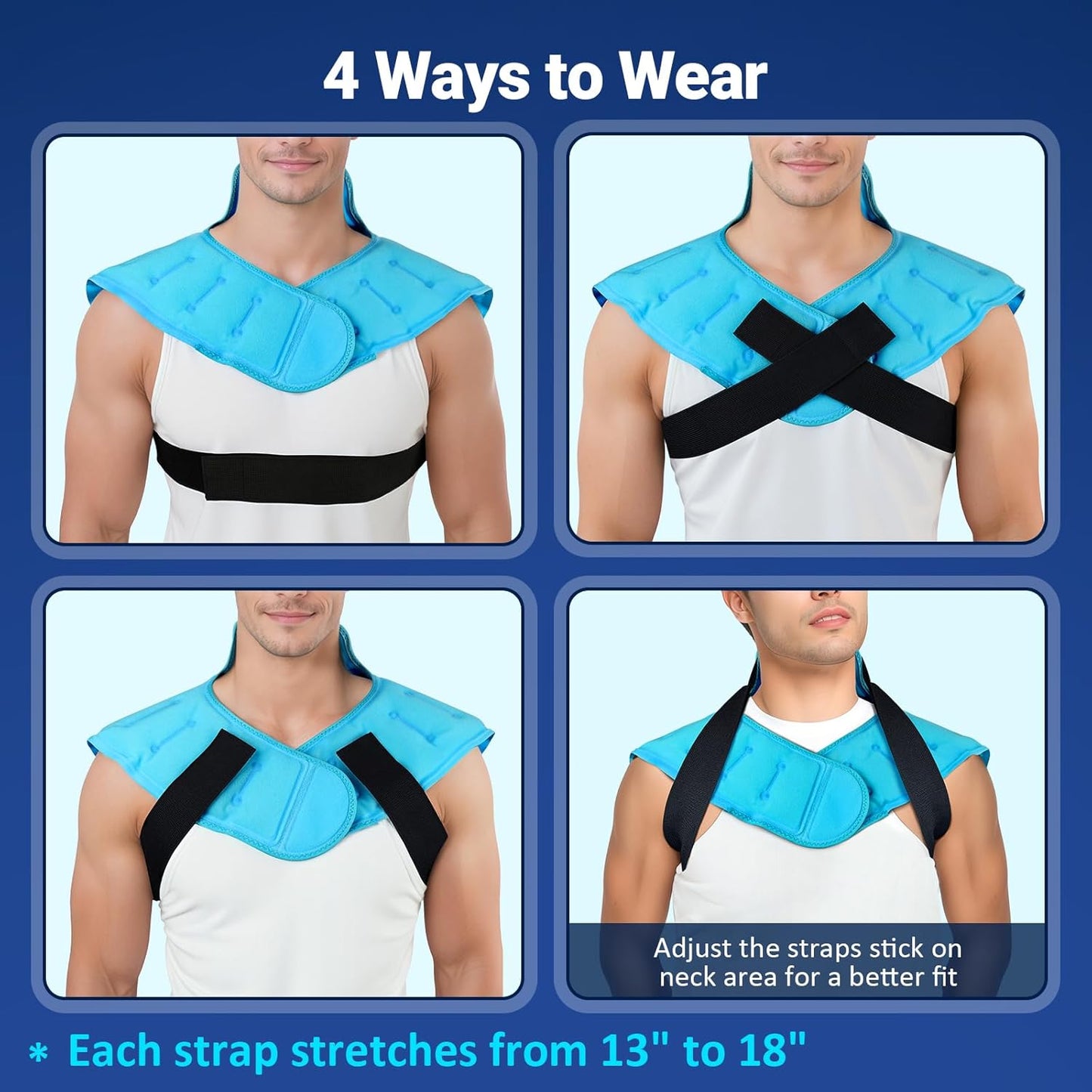 Comfytemp Large Ice Pack for Neck Shoulders Upper Back Pain Relief with Straps, Wearable Reusable Gel Ice Wrap with Cold Compression Therapy Recovery for Upper Back, Cervical (L)