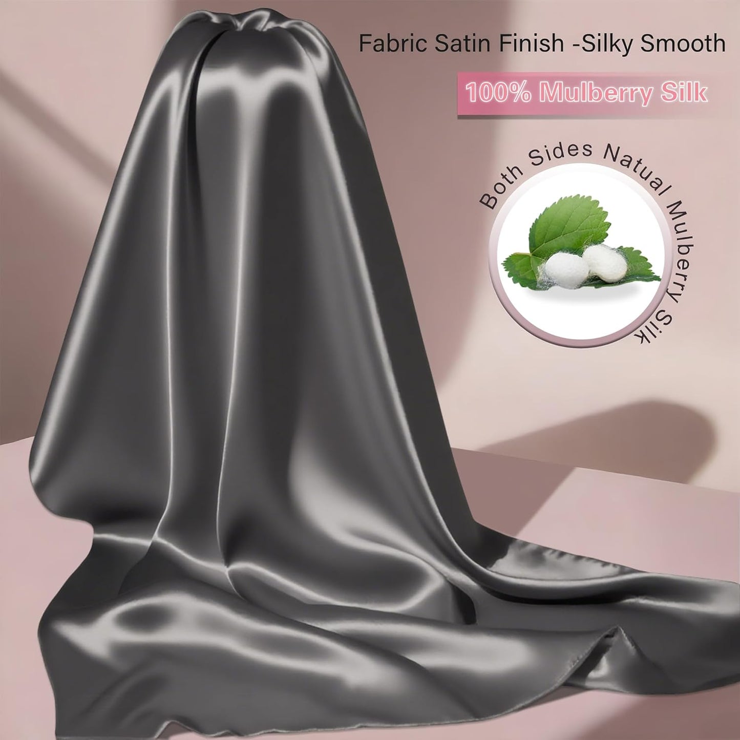 Mulberry Silk Pillow Cases with Zipper, Ultra Smooth Soft Breathable Cooling Pillow Cases for Hot Sleepers, Silk Satin Pillowcase for Hair and Skin, Gifts for Women (Dark Grey, Queen Size, 1 Pack)