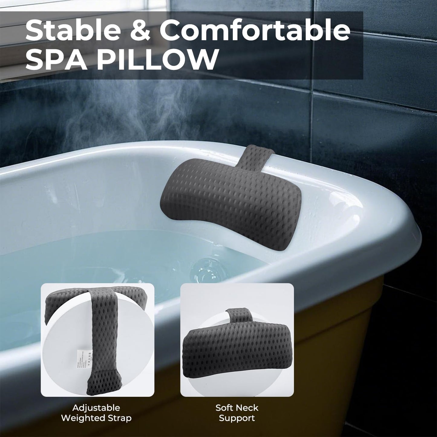 Headrest Pillow for Patio Chaise Lounge，Hot Tub Pillow for Headrest, Universal Height Adjustable Chaise Lounge Pillow for Sunbathing Swing Pool Furniture, Grey (Grey)